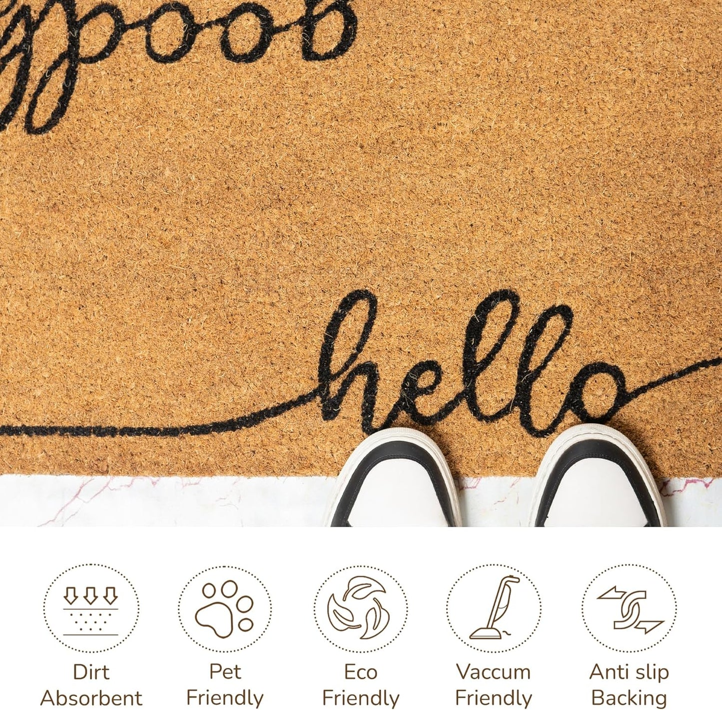 Welcome Doormats, Natural Coco Coir Mats with Non-Slip PVC Backing, Indoor Outdoor Mats for Home & Office, Spring Door Mat, Floor Mats for Door Decor, Beige & Black, 30"x17"