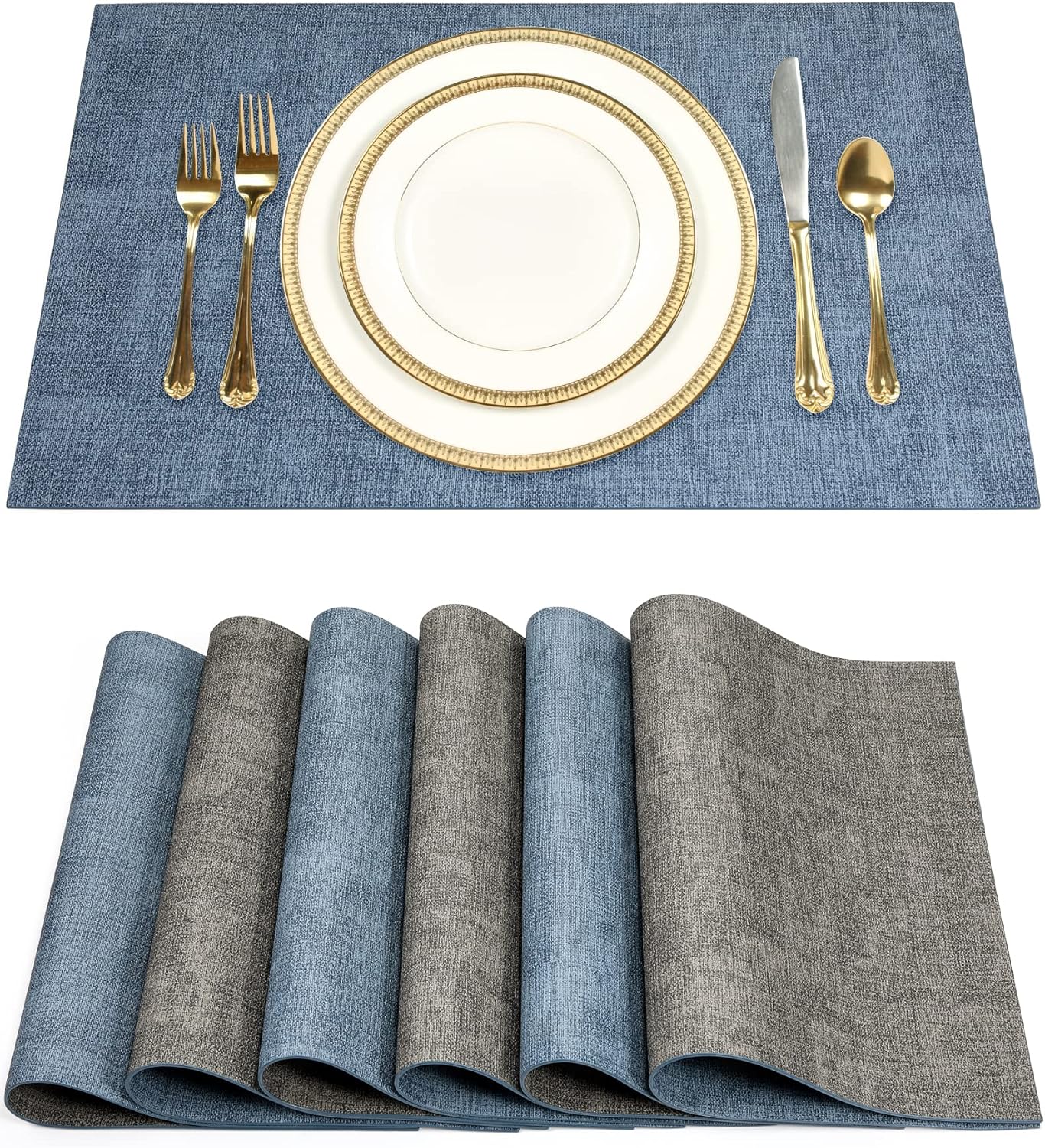 SUEH DESIGN Leather Placemats Set of 6 Reversible Table Mats Heat Resistant Waterproof No-Slip Place Mats for Dining Table Kitchen Parties