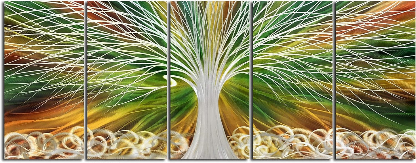 Yihui Arts Abstract Metal Wall Art - Tree Of Life Hand Crafted 5 Pieces Panels Large Big Unique 3D Aluminum Modern Contemporary Home Accent