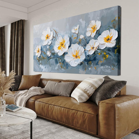 KUPTEU Canvas Wall Art Decor Large Wall Art Pictures for Living Room White Flowers Wall Art Prints Canvas Art Wall Decor Hallway Decorations Artwork for Walls Bedroom Home Aesthetic Decor 24" X 48"