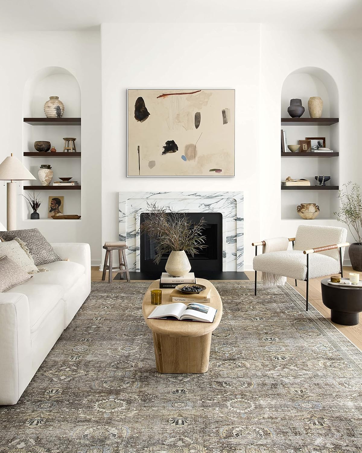 Loloi Layla Collection LAY-13 Antique/Moss 9'-0" x 12'-0" .13" Thick Area Rug, Soft, Durable, Vintage Inspired, Distressed, Low Pile, Non-Shedding, Easy Clean, Printed, Living Room Rug