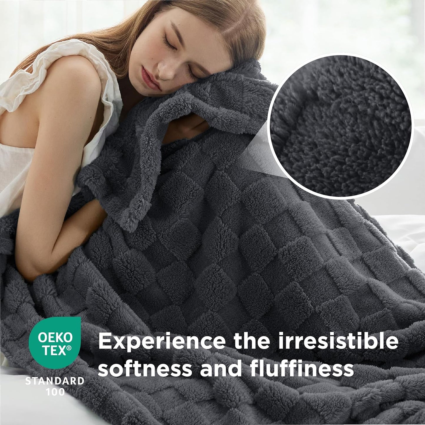 Bedsure GentleSoft Blankets Queen Size for Bed - Super Soft Cozy Blanket for Women Men Girls, Large Fuzzy Fleece Throw for Bedroom Decor, Dark Grey, 90x90 Inches