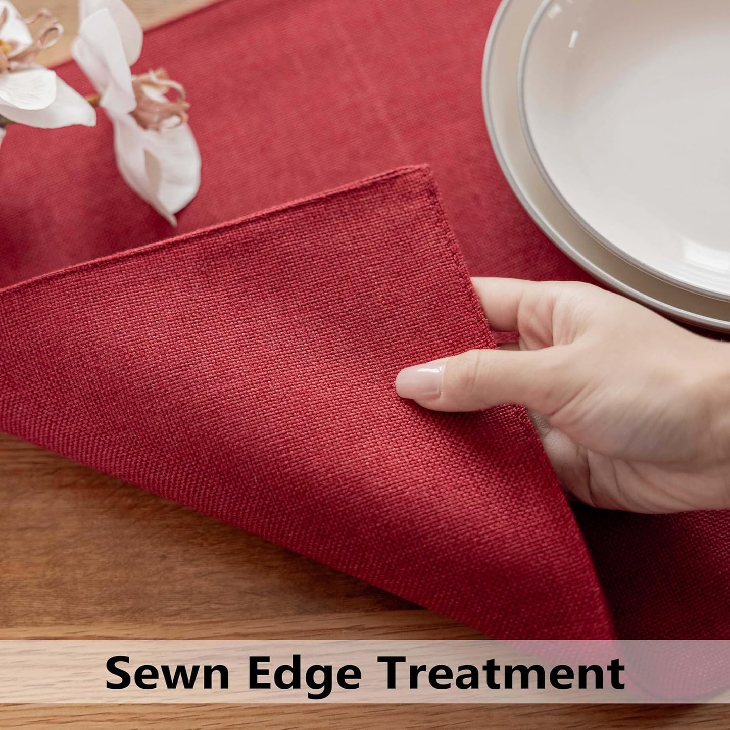 Demetex Red Placemats Set of 8 Fade Resistant Linen Placemats Modern Decorative Table Placemat for Christmas Holiday Wedding Birthday, 13x19 inch, Wine Red