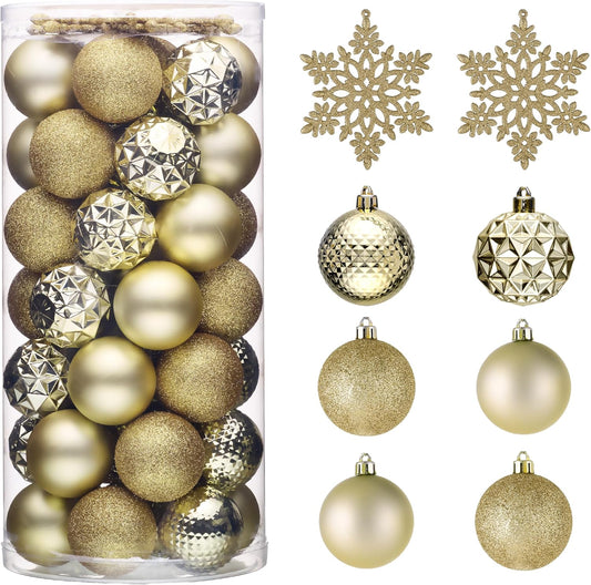 Valery Madelyn Christmas Tree Decorations Ornament Set for Fall Halloween, 50ct 2 Inches Light Gold Shatterproof Christmas Ball Ornaments Hanging Xmas Holiday Party Decor