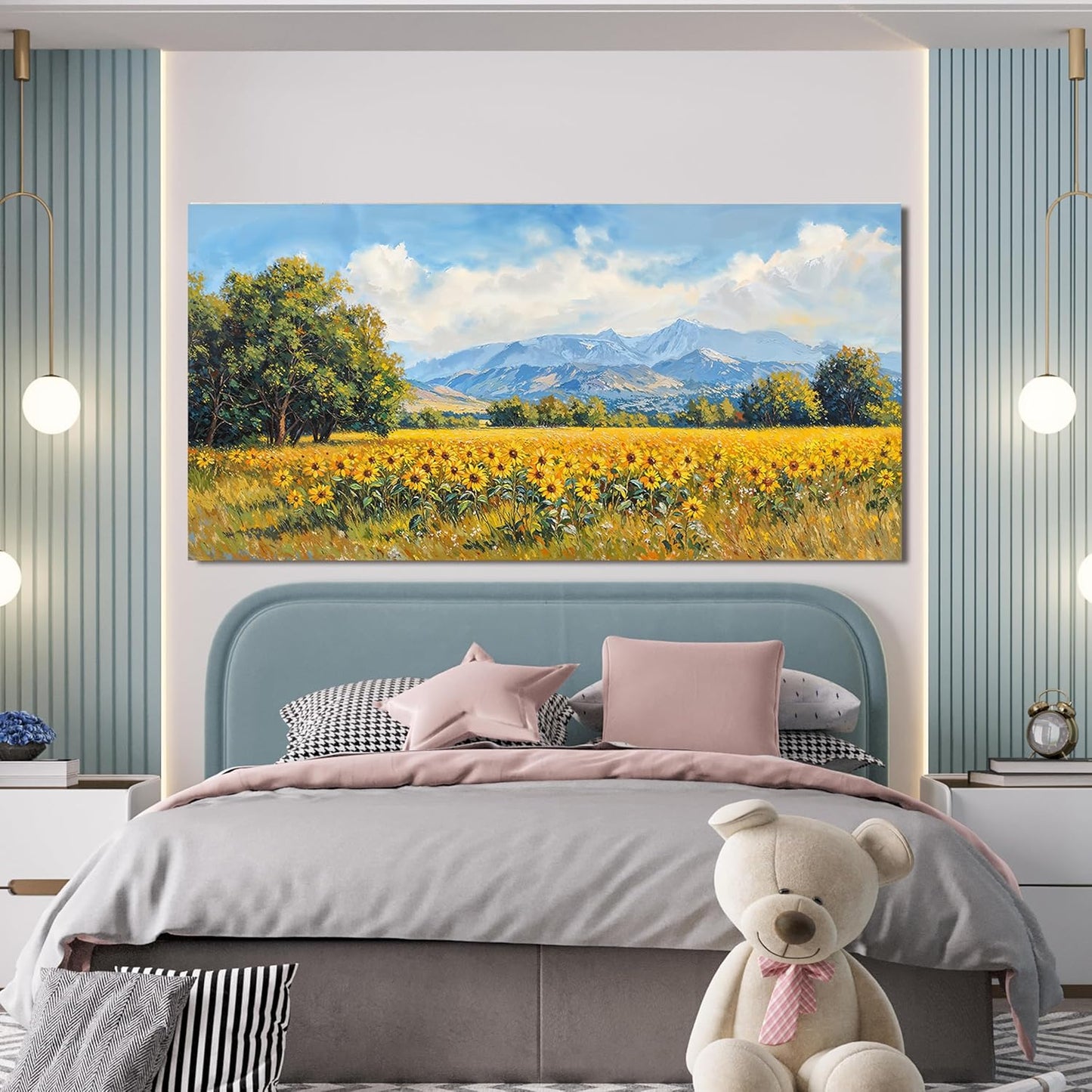 Canvas Oversized Wall Art Decor Large Wall Art Pictures for Living Room Canvas Art Wall Decor Mountain Wildflowers Wall Art Prints Landscape Artwork for Walls Bedroom Home Aesthetic Wall Art Decor 29"X58"
