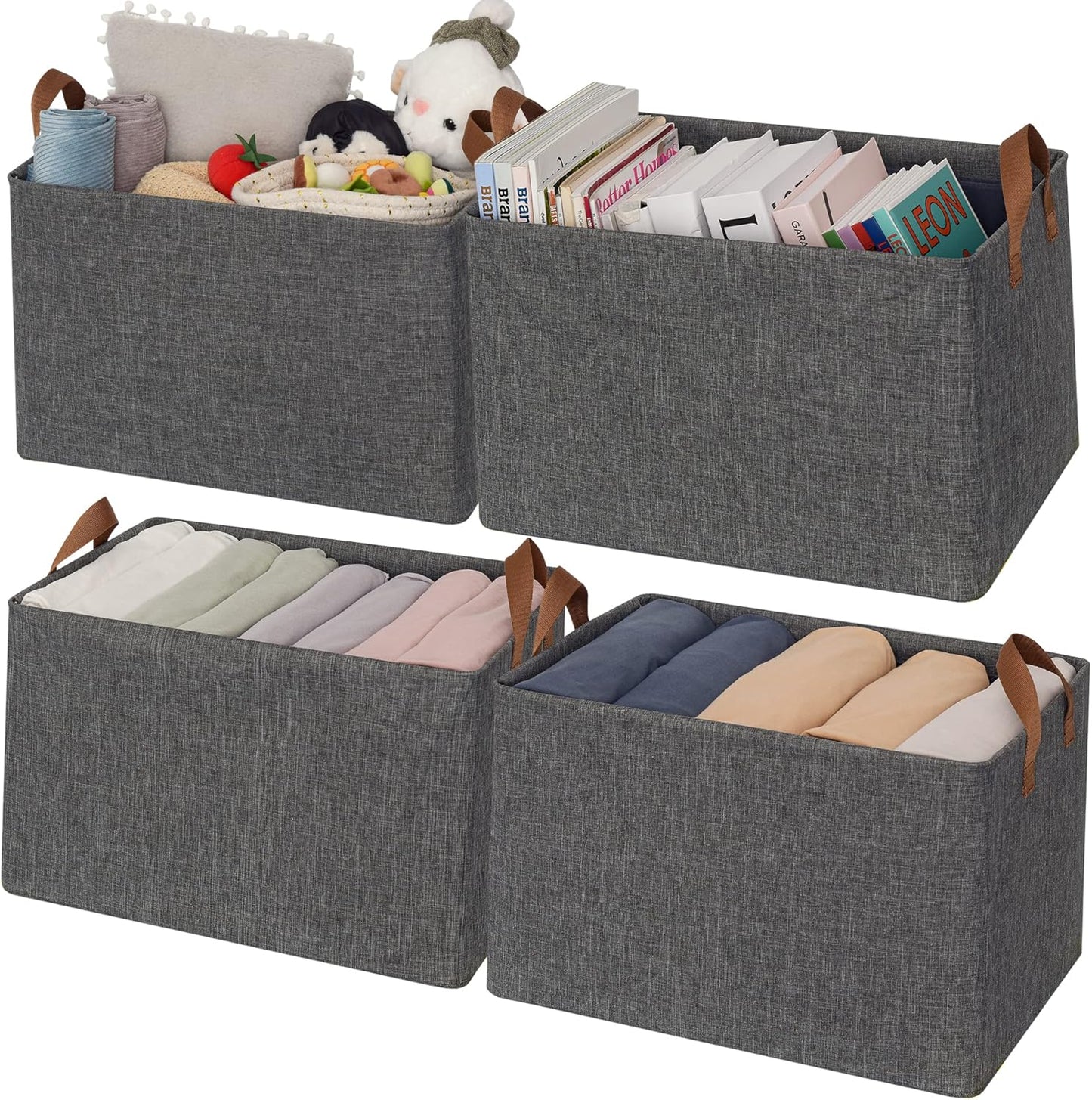 GRANNY SAYS Closet Storage Baskets, Collapsible Fabric Storage Bins with Metal Frame, Clothes Organizer Bins, Extra Large Baskets for Shelves, Dark Gray, 4-Pack