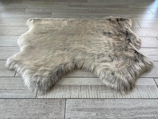 LAMBZY Faux Sheepskin Super Soft Hypoallergenic Free Shape Silky Shag Rug, Luxury Shaggy Plush Carpet for Bedroom Living Kids Room Sofa Rugs (Brown with Beige Tips, Double Side by Side 3'x4')
