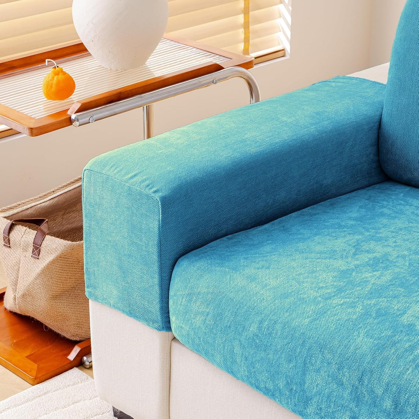 Couch Cushion Covers Individual Large Super Stretch Chenille (Softer Version) Sofa Cushion Covers, Armrest Cover Couch Slipcovers Furniture Protector (2PC, Blue)