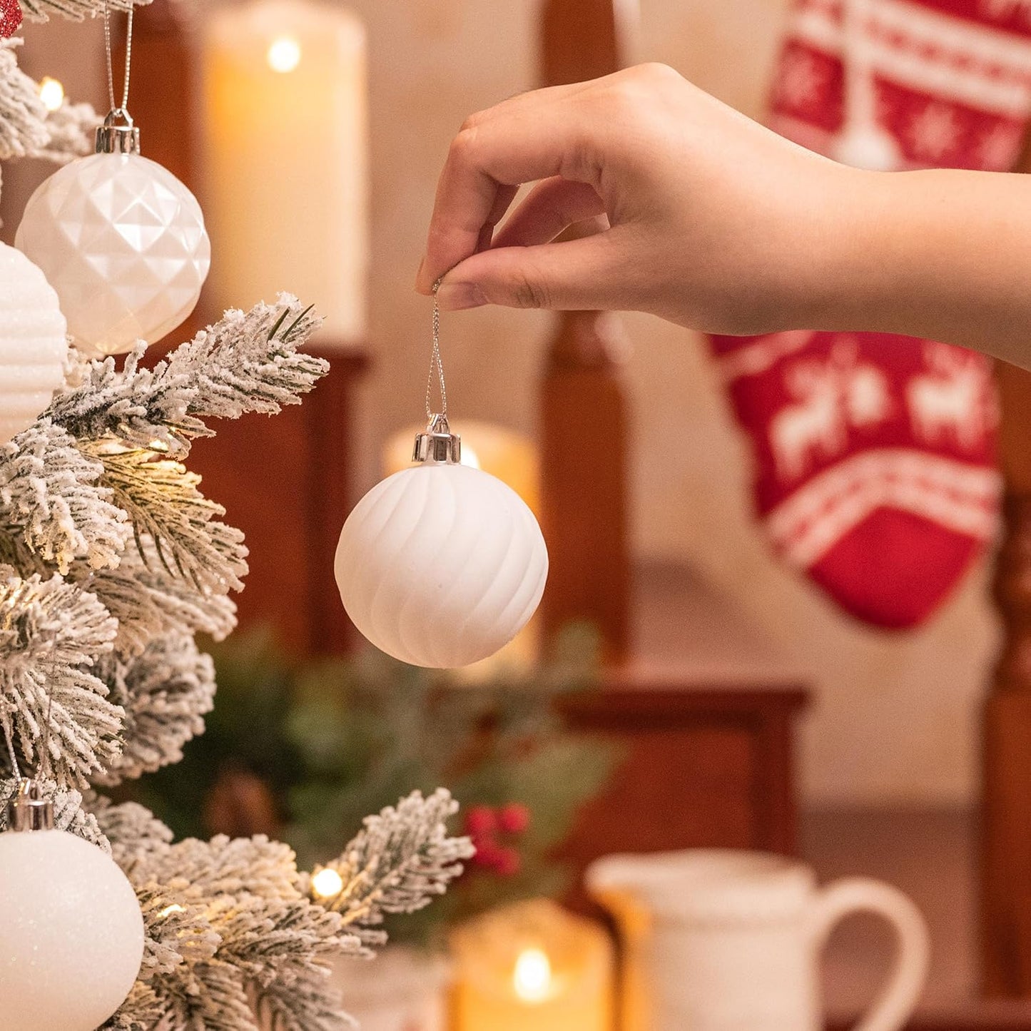 Valery Madelyn Christmas Ornaments Tree Decorations Set for Fall Halloween, 24ct White Shatterproof Ball Ornaments, 2.36" Hanging Ornament Bulk for Xmas Holiday Party Decor