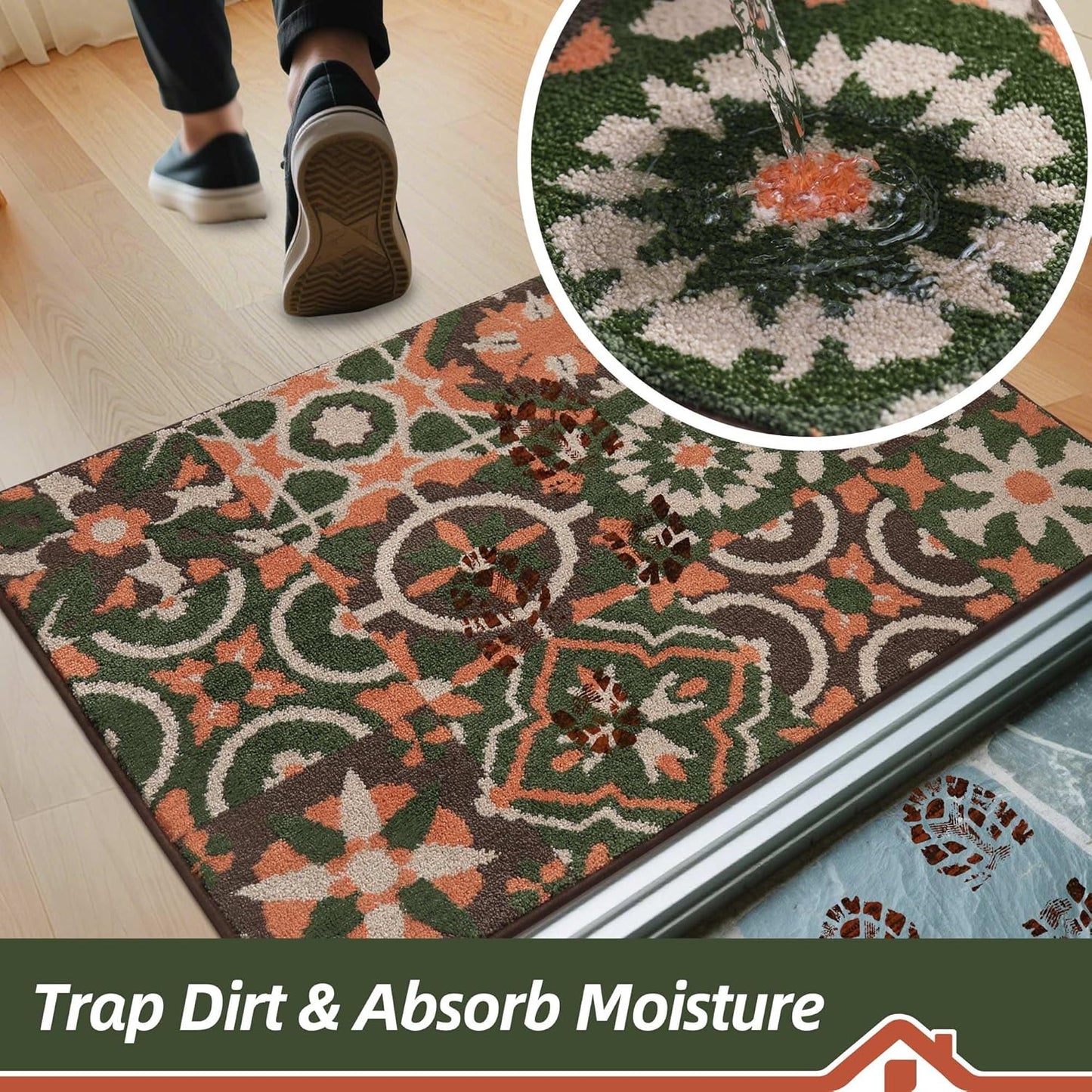 BEQHAUSE Dirt Trapper Door Mat 32" x 48", Non-Slip Entryway Rugs Washable, Floor Mat Stain Resistant and Absorbent Welcome Mat for Front Back Door, Muddy Wet Shoes & Paws, Boho Geometric Floral