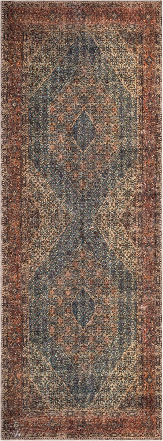 Keen Home Design 2x10 Rug - Machine Washable Runner Rug with Non-Slip Backing, Ideal for Hallway, Entryway, Kitchen, Laundry Room - Vintage, Easy Clean, Durable, Low Pile - (2'6" x 10')