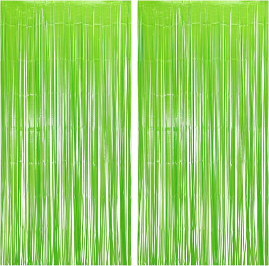 BRAVESHINE Pastel Green Streamers Party Backdrop Decoration - Tinsel Curtain Foil Fringe Backdrop for Birthdays/Dinosaur/Lime Green Frog Theme/Wizard/Christmas Decorations - 3.2ft X 8.2ft