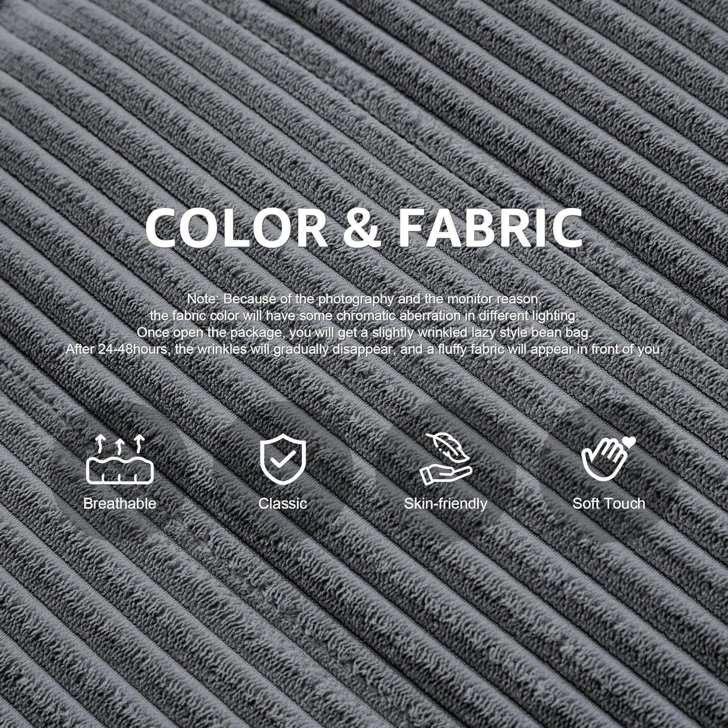 Bean Bag Chairs for Adults Giant Bean Bag Chair Memory Foam BeanBag Chair Big Bean Bag Sofa with Filler Faux Fur Fireside Beanbags Lazy Sofa for Living Room Bedroom Dorm Office (Grey Corduroy)