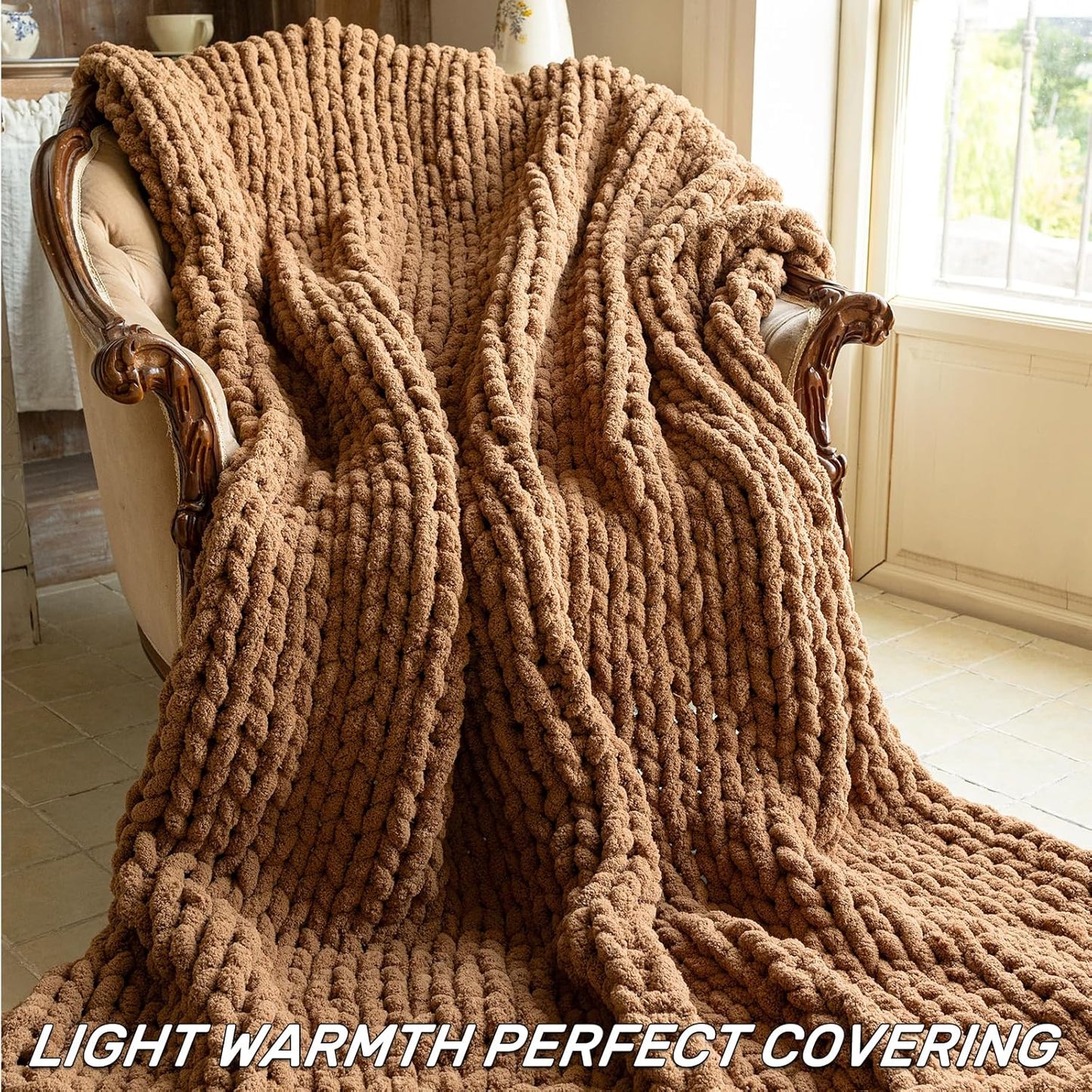 Chunky Knit Blanket - Luxury Soft Cozy 50 * 60 Throw Blanket,100% Woven Blanket Rope Knot Throw Blanket for Couch, Sofa, Home Decor, Gift - Machine Washable（Brown）