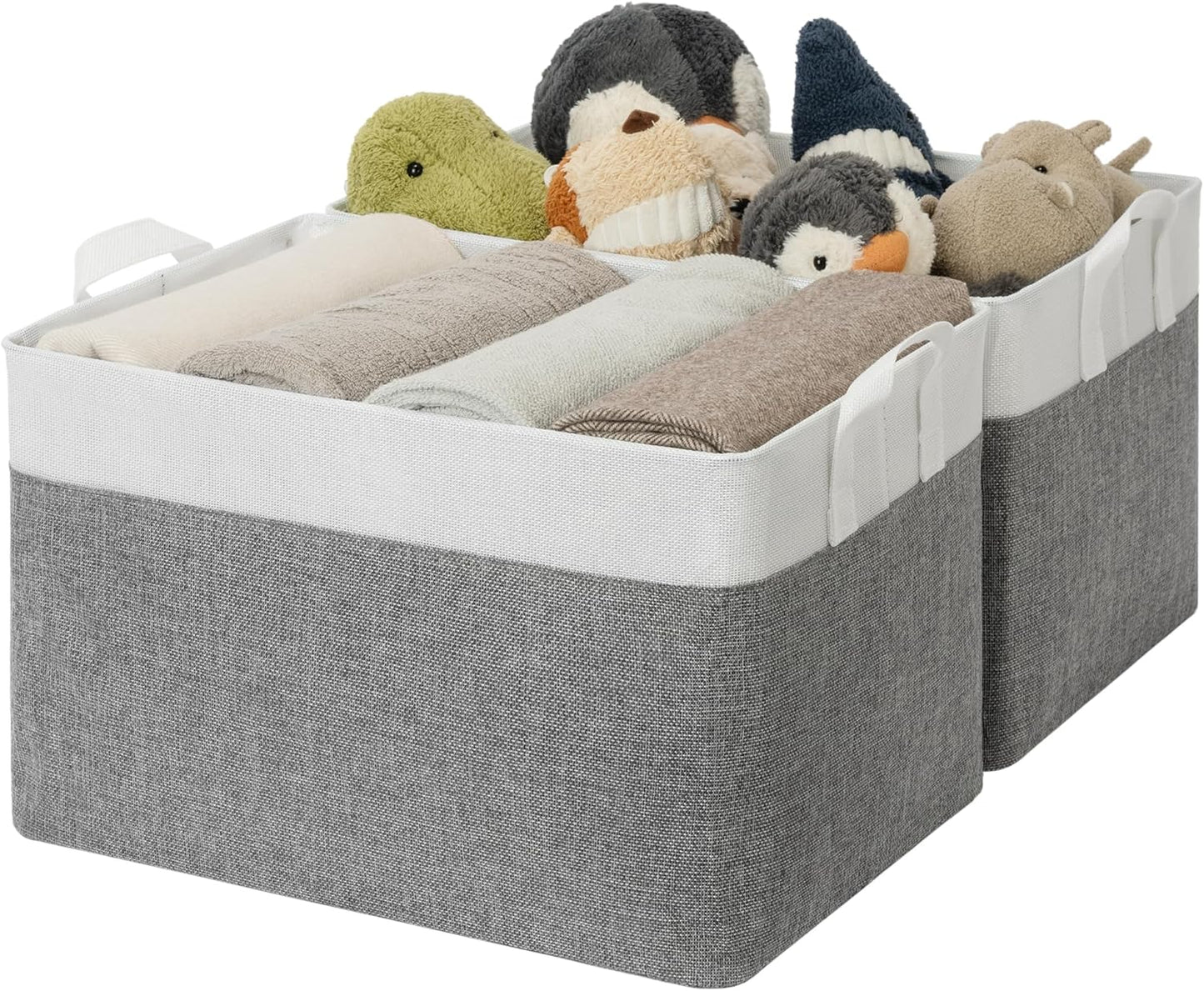 GRANNY SAYS Storage Baskets for Shelves, Closet Organizer Bins, Clothes Storage Bins with Metal Frame, Extra Large Baskets for Organizing and Storage, Collapsible, Gray&White, 2-Pack