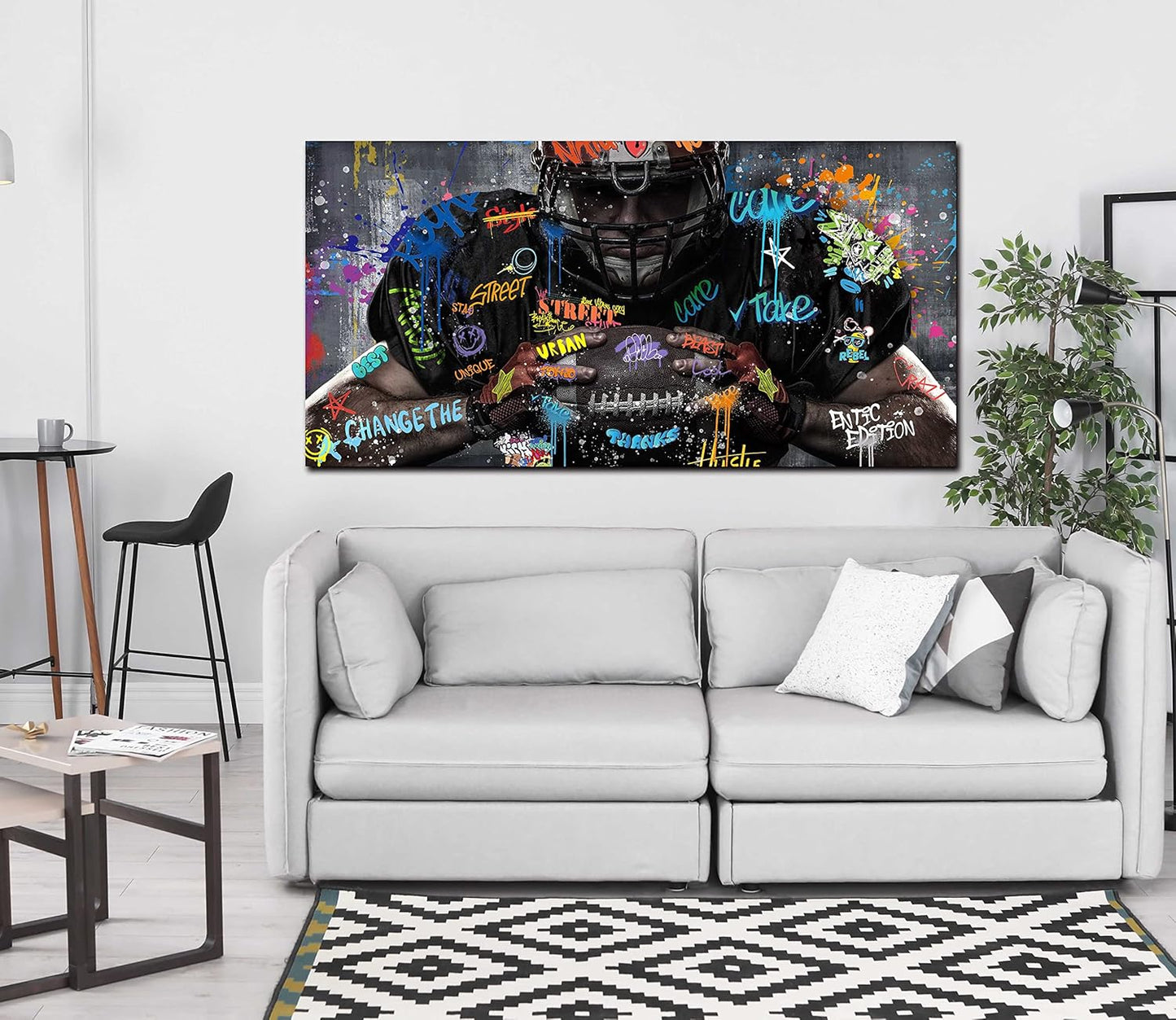 JKWALL77 Graffiti Wall-Art for Living Room Large Size - Wall Decor for Men - Rugby Ball Sports Posters Ready to Hang Size 59" x 29"