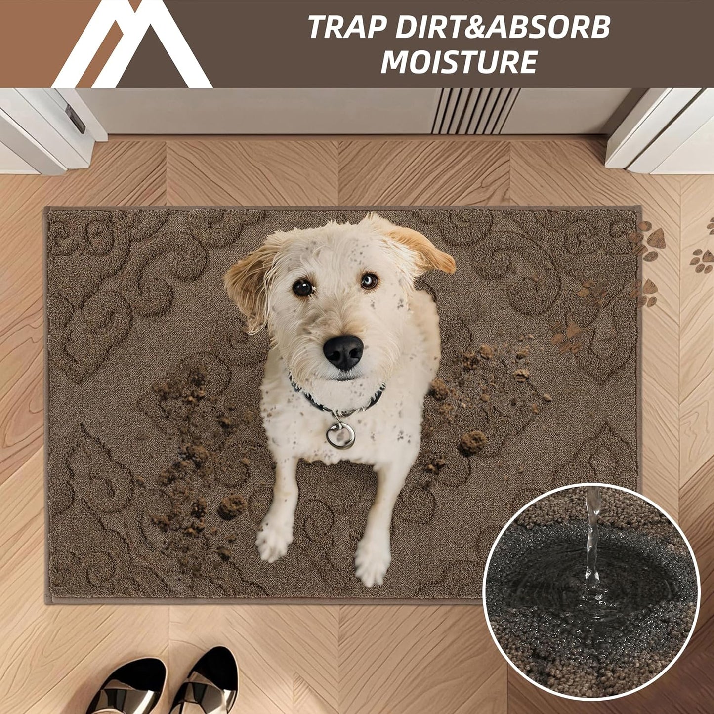 COSY HOMEER-Door-Mat-Non-Slip-Entryway-Rug 24”x36” Absorbent Welcome Mats Washable Dirt Trapper Door Mat Entrance Floor Mats for Front Back Doormats and Wet Shoes,Brown