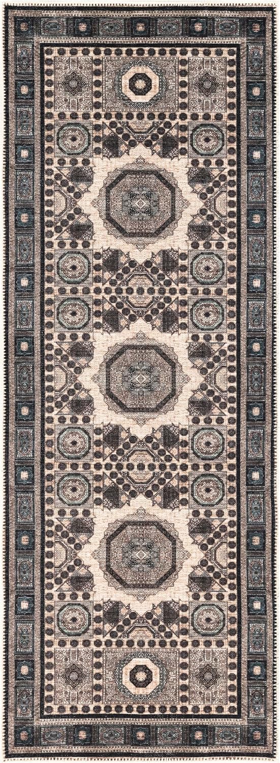 Keen Home Design 2x10 Rug - Machine Washable Runner Rug with Non-Slip Backing, Ideal for Hallway, Entryway, Kitchen, Laundry Room - Vintage, Easy Clean, Durable, Low Pile - (2'6" x 10')