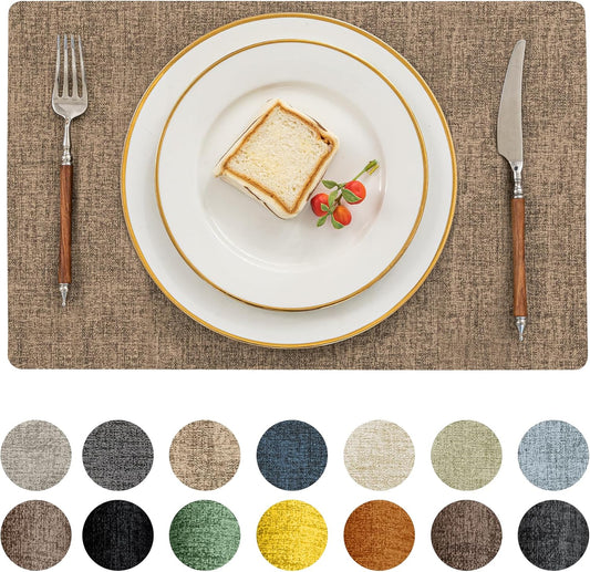 Romanstile Vinyl Placemats Set of 6-12 X 18 Inch - Heat Resistant Place Mats 100% Waterproof Oilproof Wipeable Reversible Faux Leather Table Mats for Kitchen/Dining/Party/Outdoor, Coffee