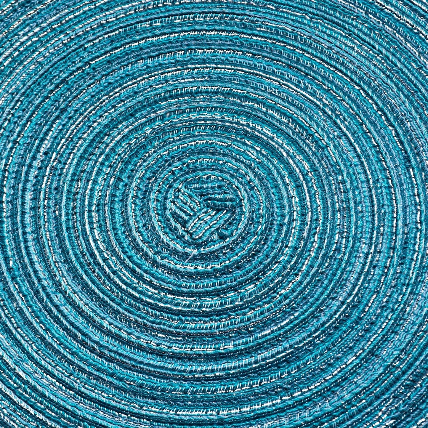 AHHFSMEI Round Braided Placemats Set of 6 Round Table Mats for Dining Tables Natural Woven Heat Resistant Place mats 15 Inch (Blue Silver)