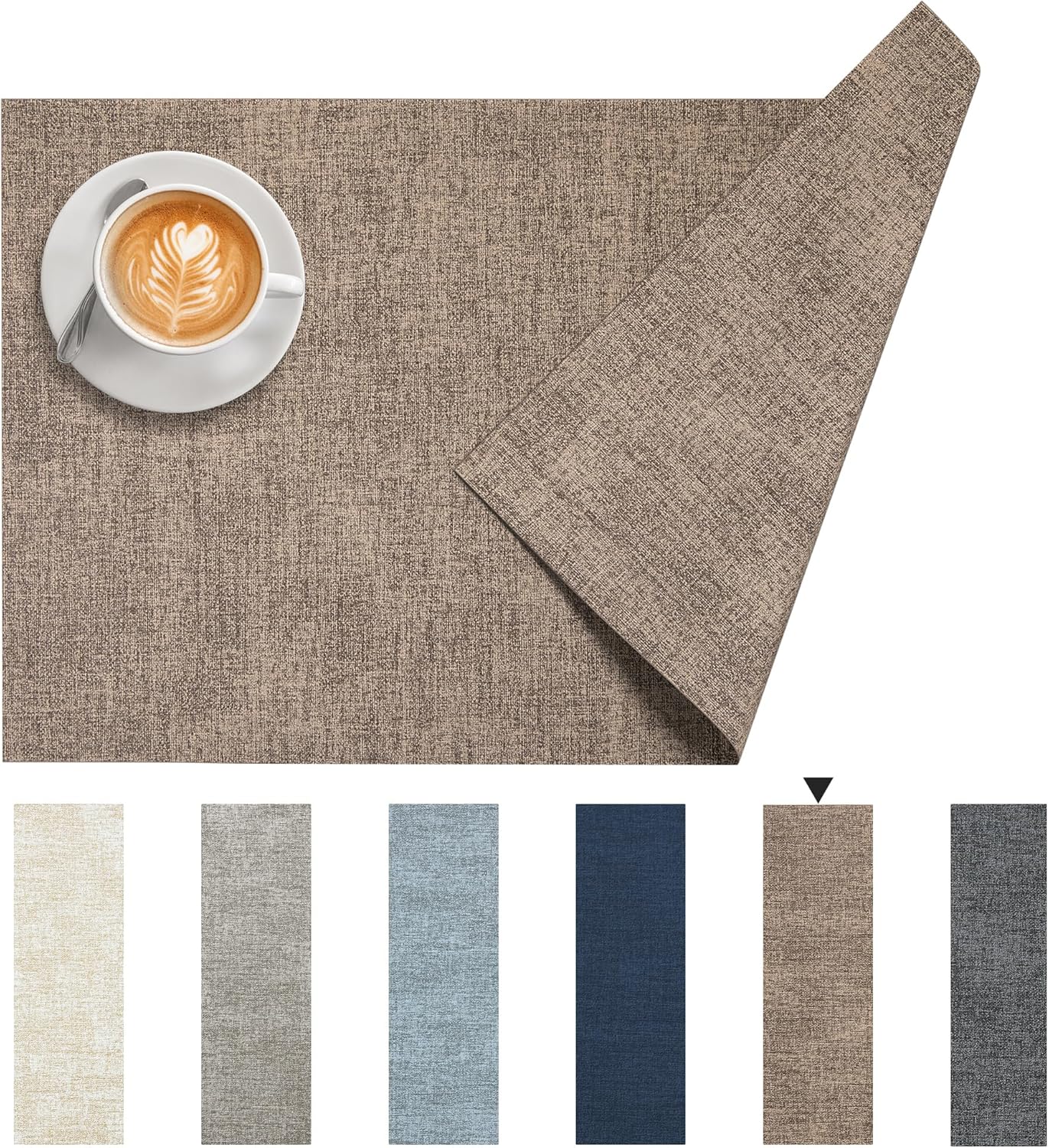 DOLOPL Fall Placemats Set of 4, Reversible Wipeable & Heat Resistant Place Mats, Modern Faux Leather Table Mats for Kitchen, Neutral Waterproof Tablemats for Dining Table Decor, Wedding, Party(Brown)