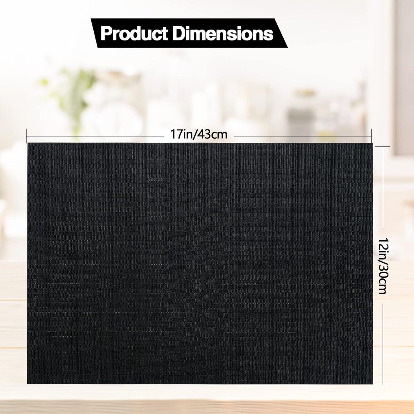 Black Placemats Set of 8 - Easy Clean Washable Vinyl Placemats - Heat Resistant Placemats for Kitchen Table - PVC Table Mats for Dining Table (Pure Black, 8)