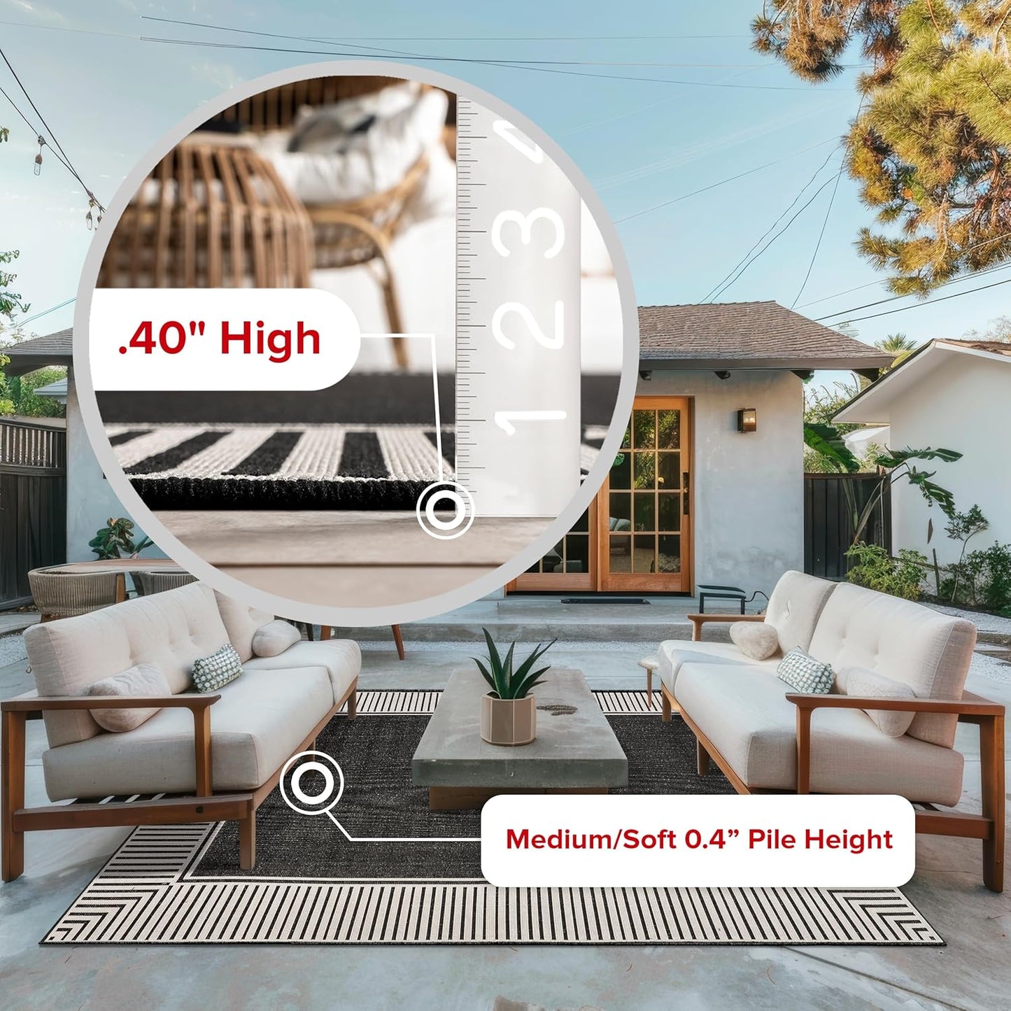 nuLOOM 9'6" x 12' Outdoor Area Rug, Casual Design With Striped Border, Stain Resistant, Highly Durable, For Patio, Balcony, Bedroom, Living Room, Dining Room, Bathroom, Black