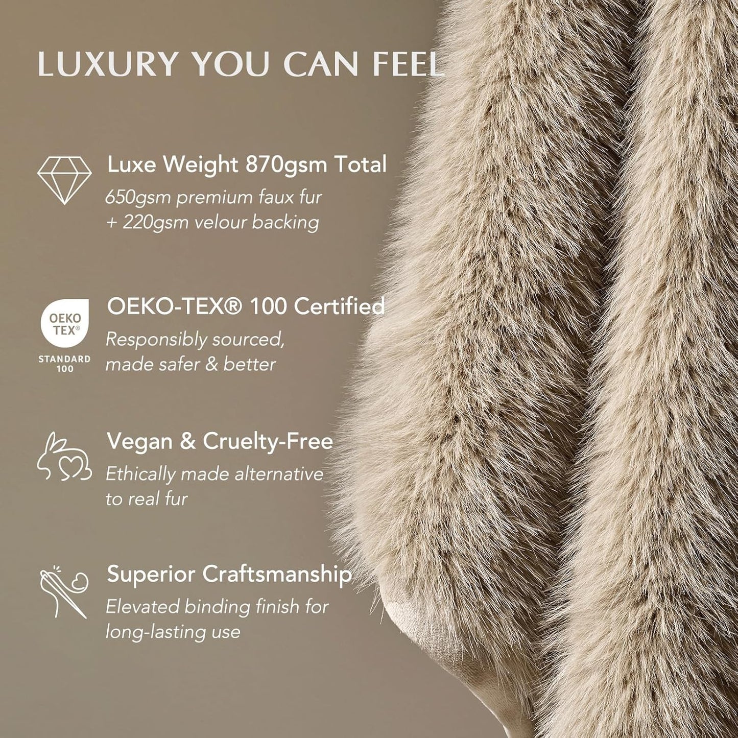 Luxury Faux Fur Throw Blanket, Soft Fluffy Faux Mink Blankets for Bed, Couch, Sofa, Thick Cozy Plush Warm Fur Throws with Reversible Velvet, Natural Mink, 60"x80"