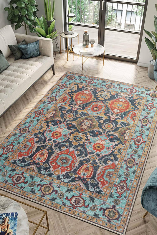 Keen Home Design 4x6 Rug - Machine Washable Area Rug with Non-Slip Backing, Ideal for Living Room, Dining Room, Bedroom - Vintage, Easy Clean, Durable, Low Pile Rug - (4' x 6')