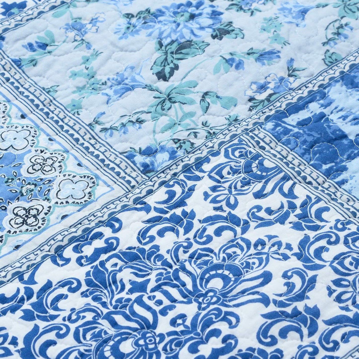 NEWLAKE Quilted Cotton Bed Pillowcases,Blue Classic Bohemian Pattern, 2 Pieces, 20x36 Inch