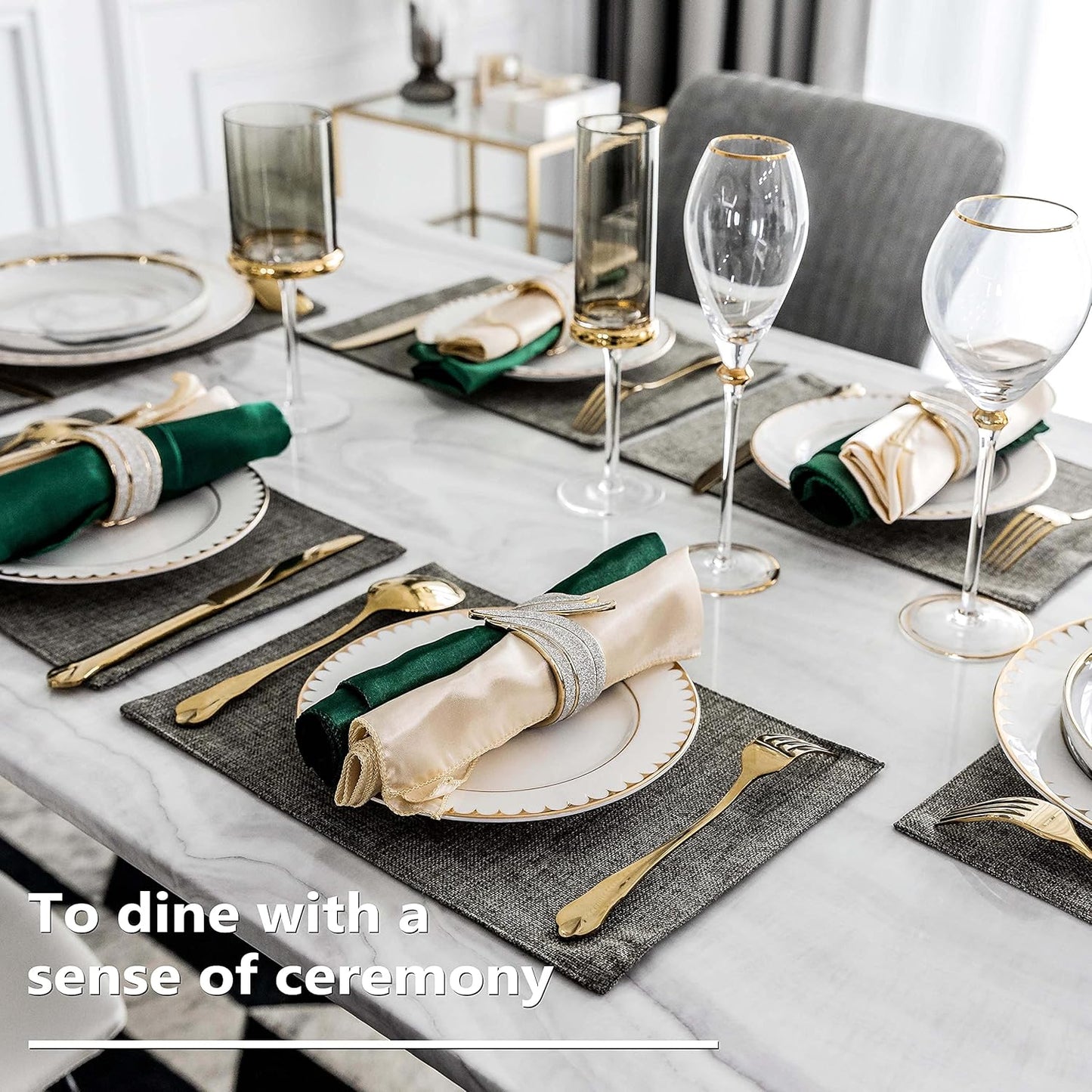 Home Brilliant Table Place Mats Fabric Cloth Placemats Set of 8 Heat Resistant Dining Linen Place Mats Kitchen, Dark Grey