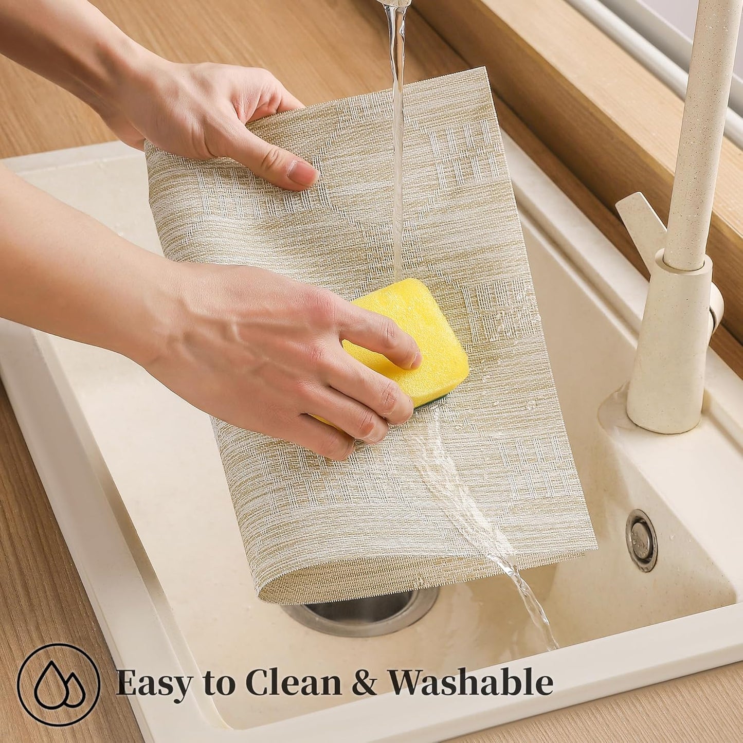 Leetaltree Wheat Placemats Set of 6 - Heat Resistant Non-Slip Place mats for Dining Table, Washable Durable PVC Vinyl Woven Table Mats（Wheat, 6）