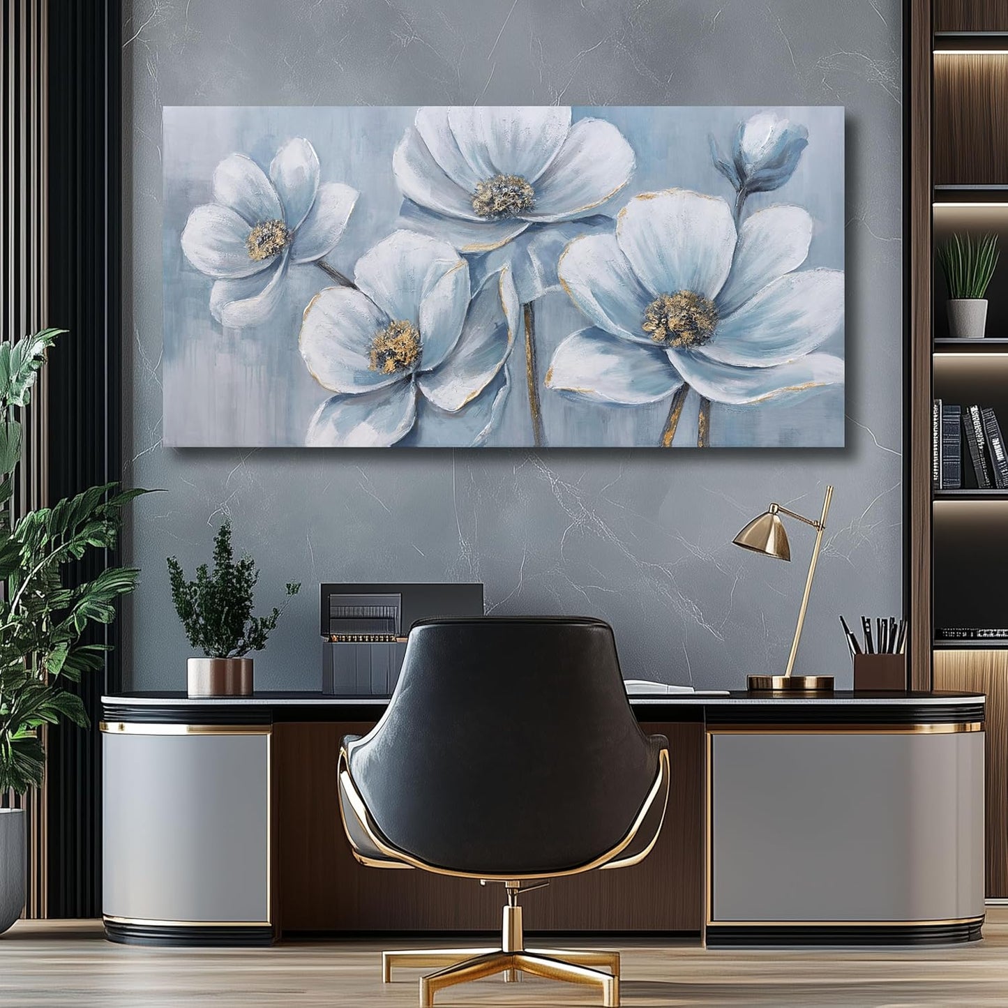 Belmrxne Large Flower Canvas Art Gold Wall Art Aesthetic Wall Decor Trendy Canvas Painting Artwork for Living Room Bedroom Dining Room Office Home Decor 30x60 inch