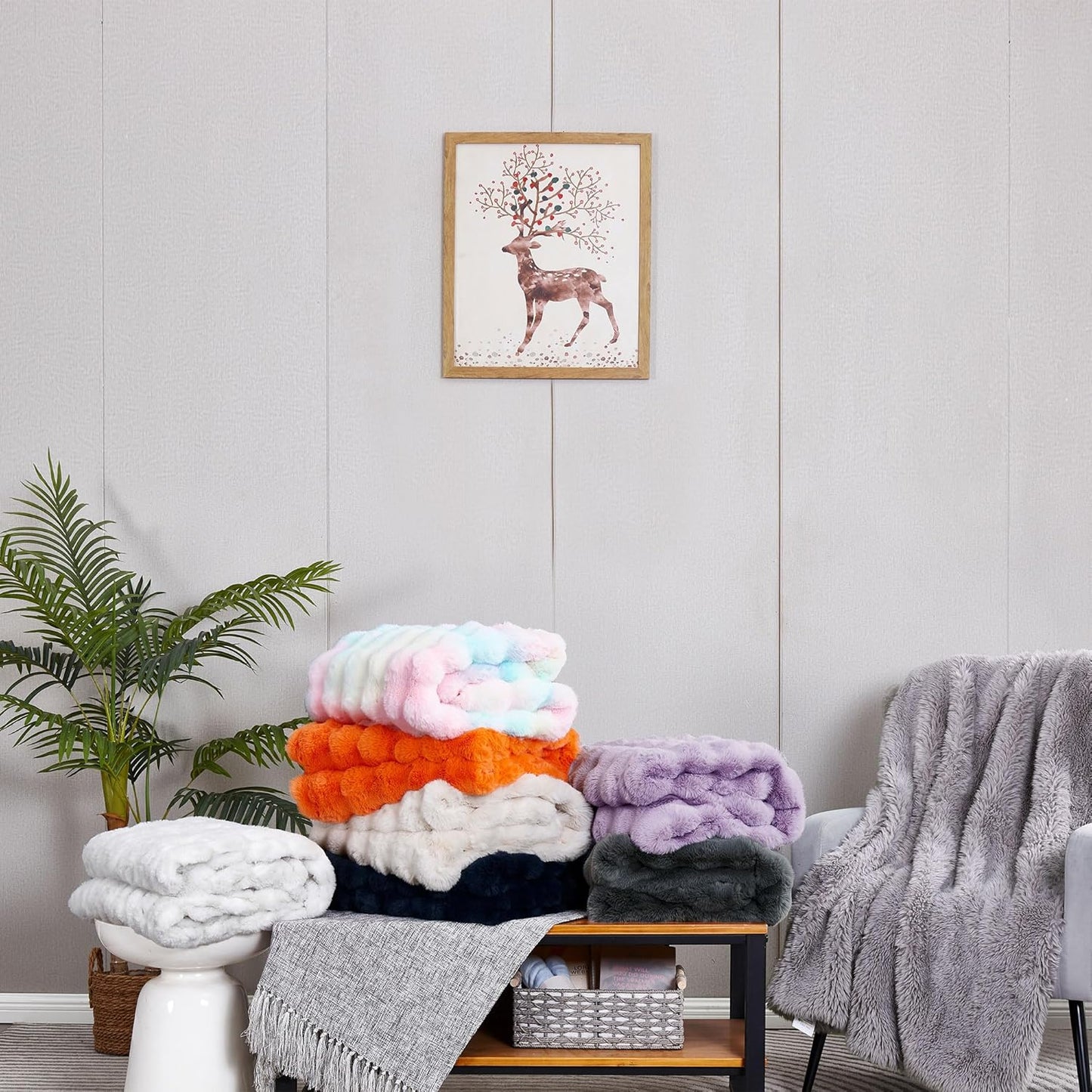 DREAMNINE Large Colorful Soft Fluffy Bubble Faux Rabbit Fur Blanket Queen Size 80" x 90", Luxury Double Sided Big Thick Fuzzy Bed Blankets, Cute Warm Cozy Plush Comfy Furry Blanket for Winter, Rainbow