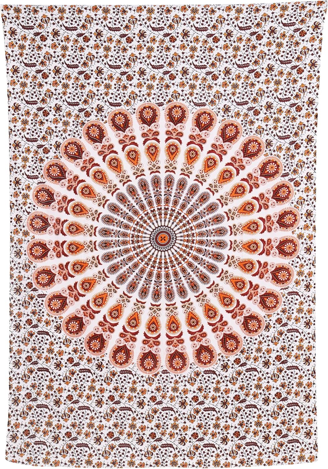 Bless International Handmade Indian hippie Bohemian Psychedelic Peacock Mandala Wall hanging College Dorm Beach Throws Table Cloth Bedding Tapestry (Orange Brown, Poster(30x40Inches)(76x101cms))