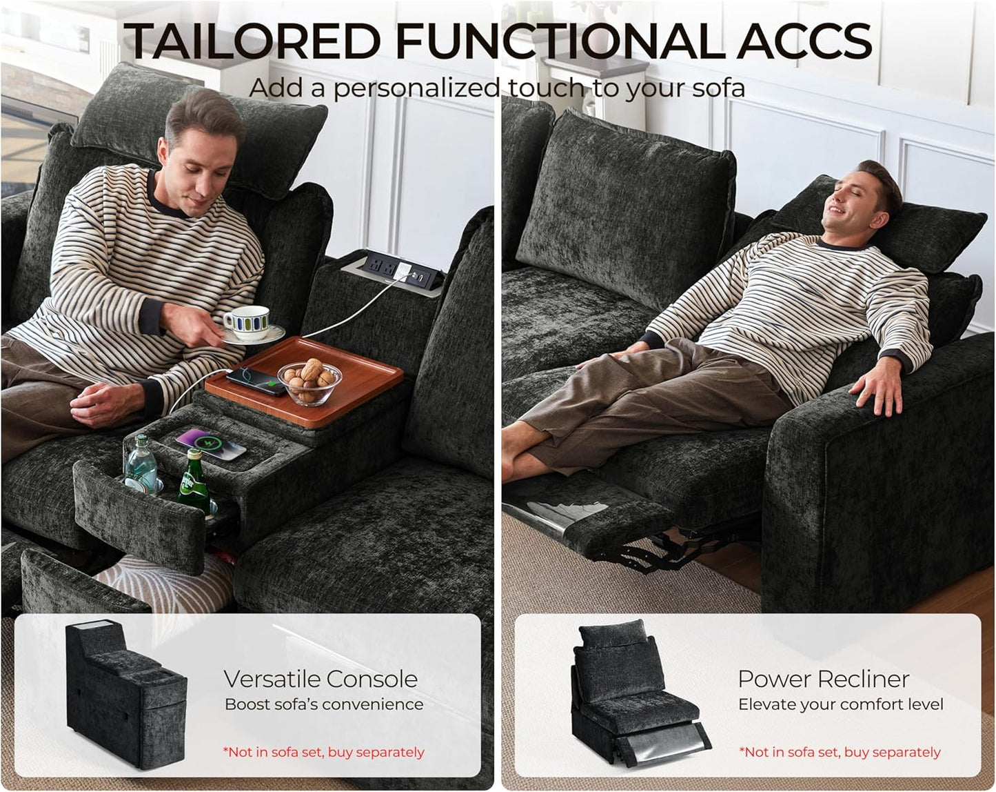 Oversized Modular Sofa Comfy Cloud Couch with Storage, Extra Deep Plush Sectional Sofa Set for Living Room, Covers Washable, Chenille, Olar (Black, 6-Seater with 2 Corners, u-Shaped)