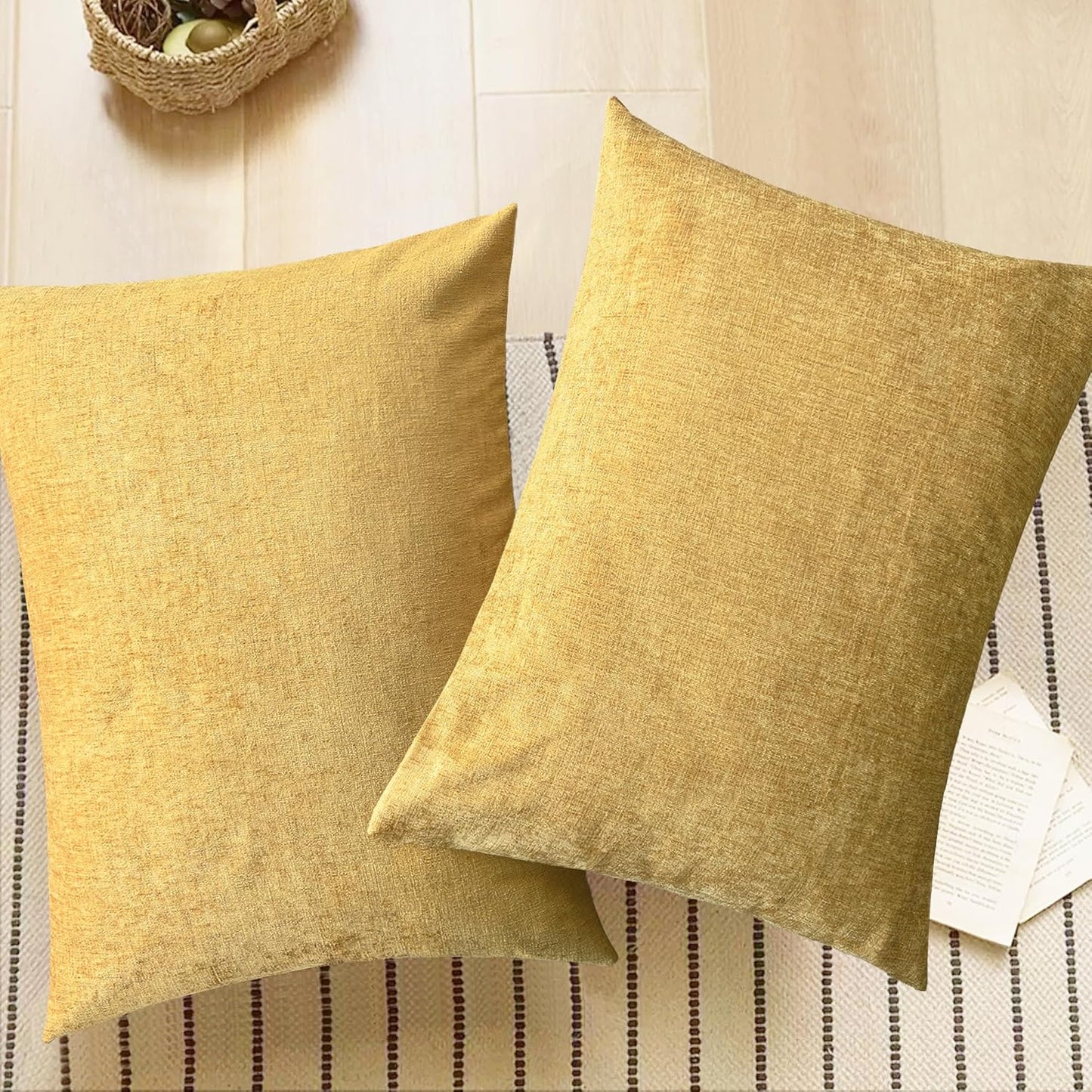 CaliTime Throw Pillow Covers Decorative 20 X 26 Inches Pack of 2 Cozy Chenille Standard Pillow Shams Cases for Couch Sofa Bed Living Room Home Gold