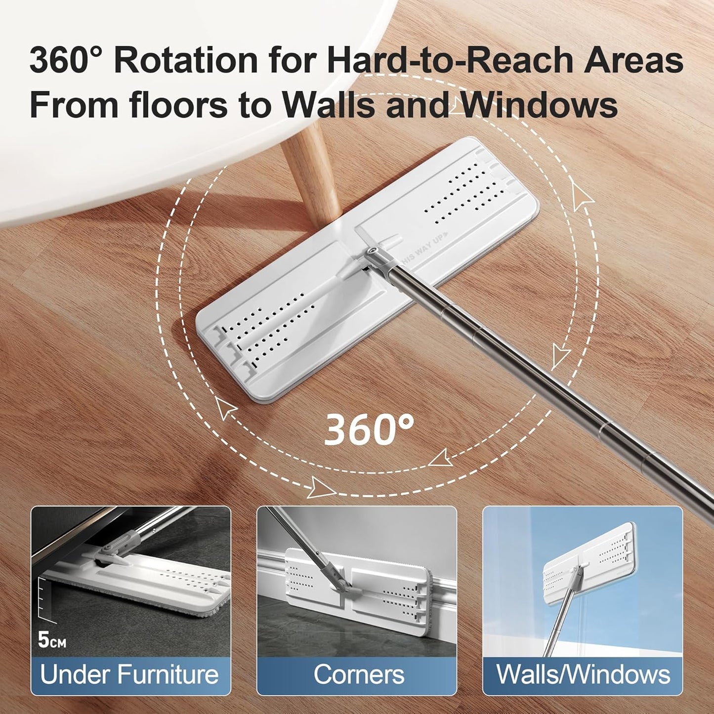 JOYMOOP Mop and Bucket with Wringer Set, Flat Squeeze Mop with Bucket (X-Large), Dust Mop for Wall Cleaner with Long Handle, Microfiber Mop - White Bucket with 3 Reusable 15" Pads