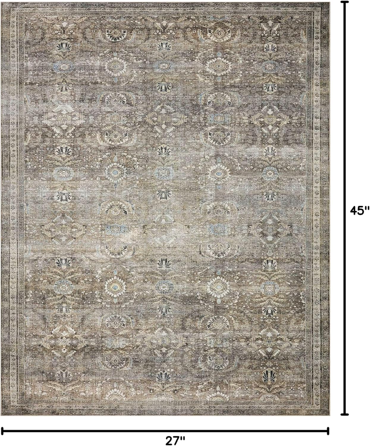 Loloi Layla Collection LAY-13 Antique/Moss 2'-3" x 3'-9" .13" Thick Accent Rug, Soft, Durable, Vintage Inspired, Distressed, Low Pile, Non-Shedding, Easy Clean, Printed, Living Room Rug