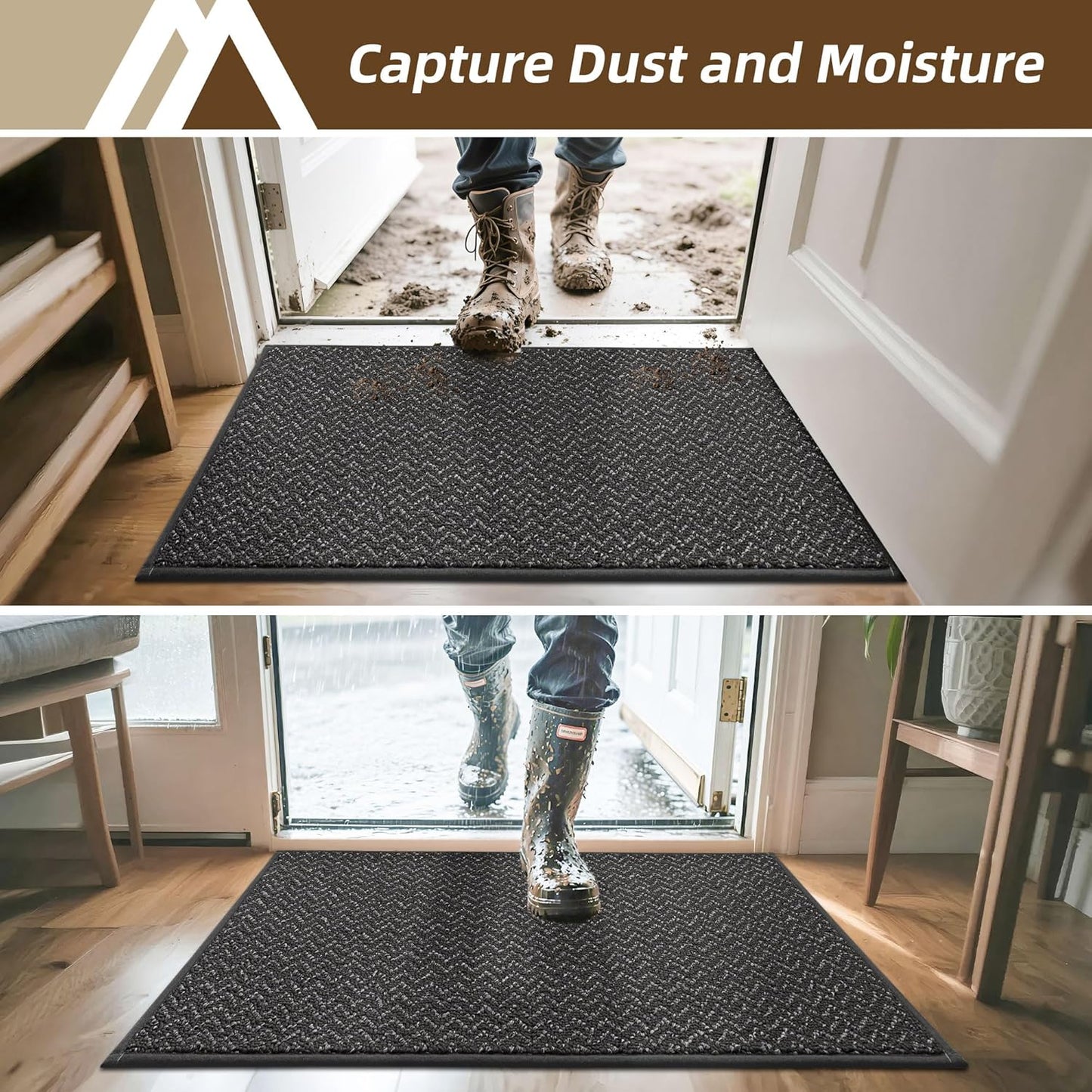 COSY HOMEER-Door-Mat 24"x36" Non Slip Absorbent Entryway Rugs Dirt Trapper Doormats Washable Entrance Mats Low Pile Welcome Floor Mat for Front Back Door and Entry Mats,Dark Grey