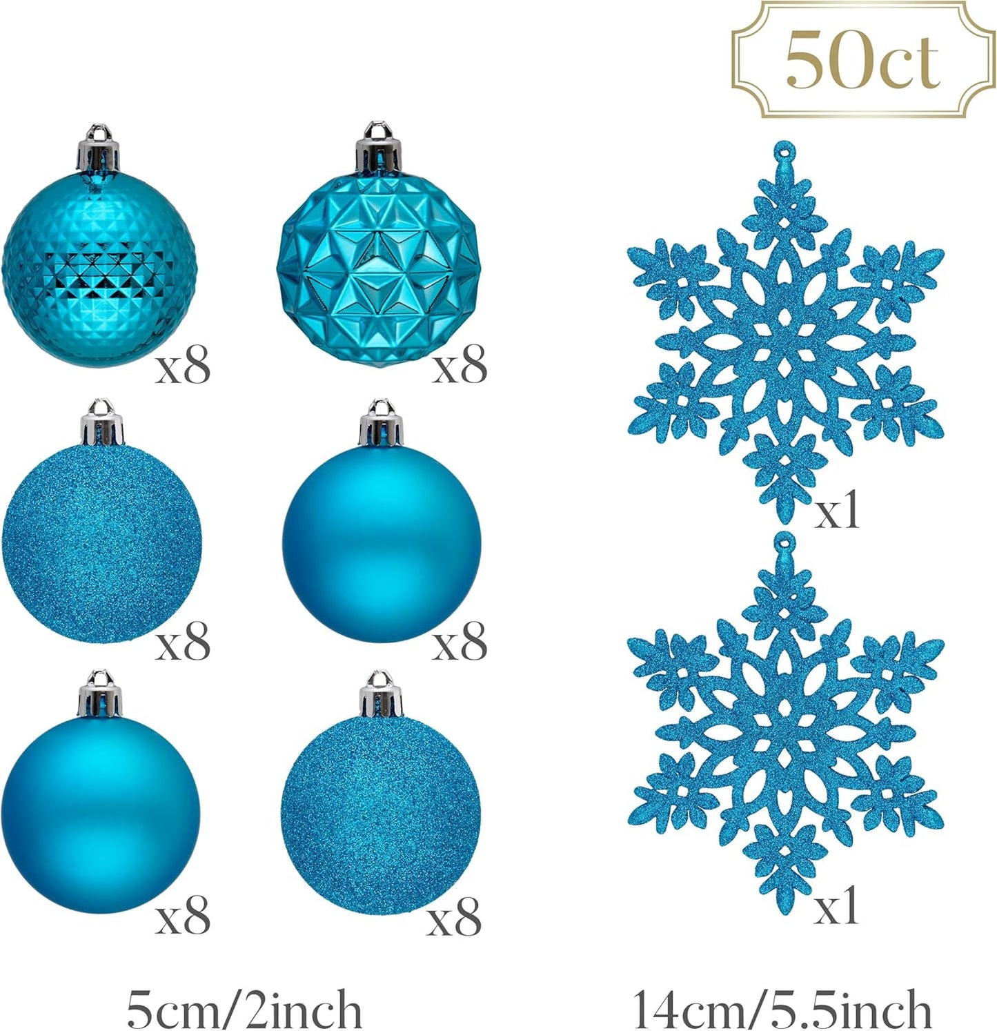 Valery Madelyn Christmas Tree Decorations Ornament Set for Fall Halloween, 50ct 2 Inches Blue Shatterproof Christmas Ball Ornaments Hanging Xmas Holiday Party Decor