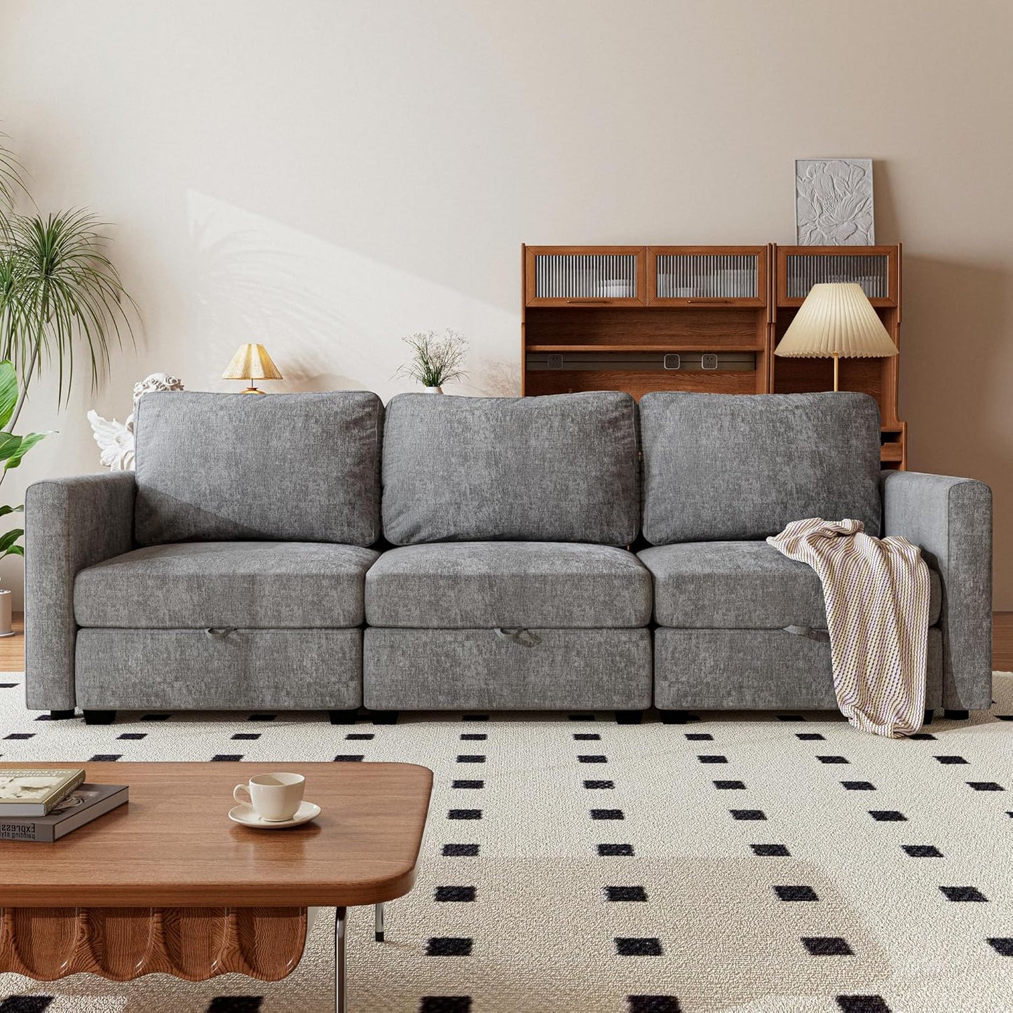 mestyl Modular Sectional Sofa Convertible Sofa Couch Set with Storage for Living Room, Modern 3 Seater Modular Sectional Couch (Grey)