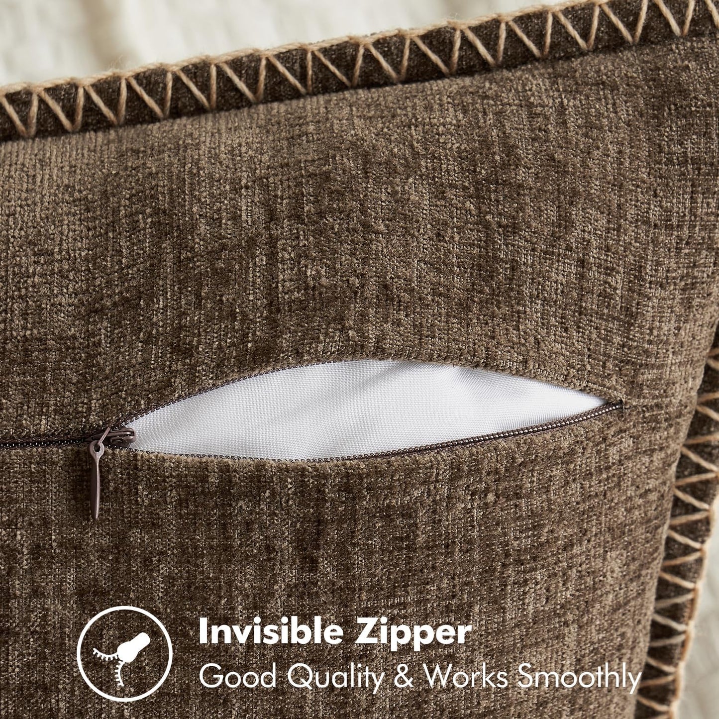 MIULEE Pack of 2 Couch Throw Pillow Covers 24x24 Inch Brown Farmhouse Decorative Pillow Covers with Stitched Edge Soft Chenille Solid Dyed Spring Pillow Covers for Sofa Bed Living Room