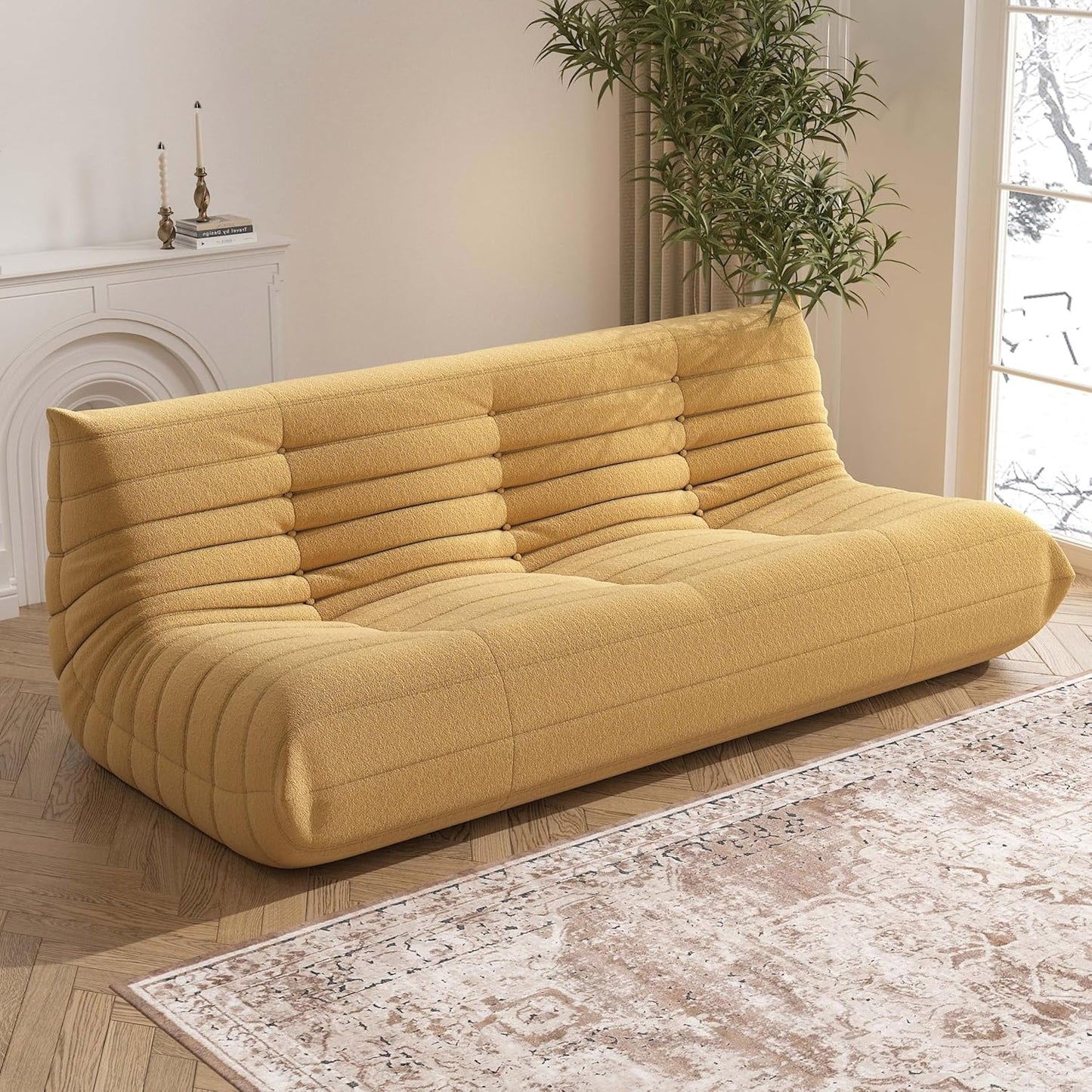 Big Bean Bag Chairs for Adults, 3 Seater Large Bean Bag Chair Sofa, Fireside Chair Lazy Sofa Chair with High Density Comfortable Foam, Modern Bean Bag for Living Room, Bedroom, Office (Yellow)