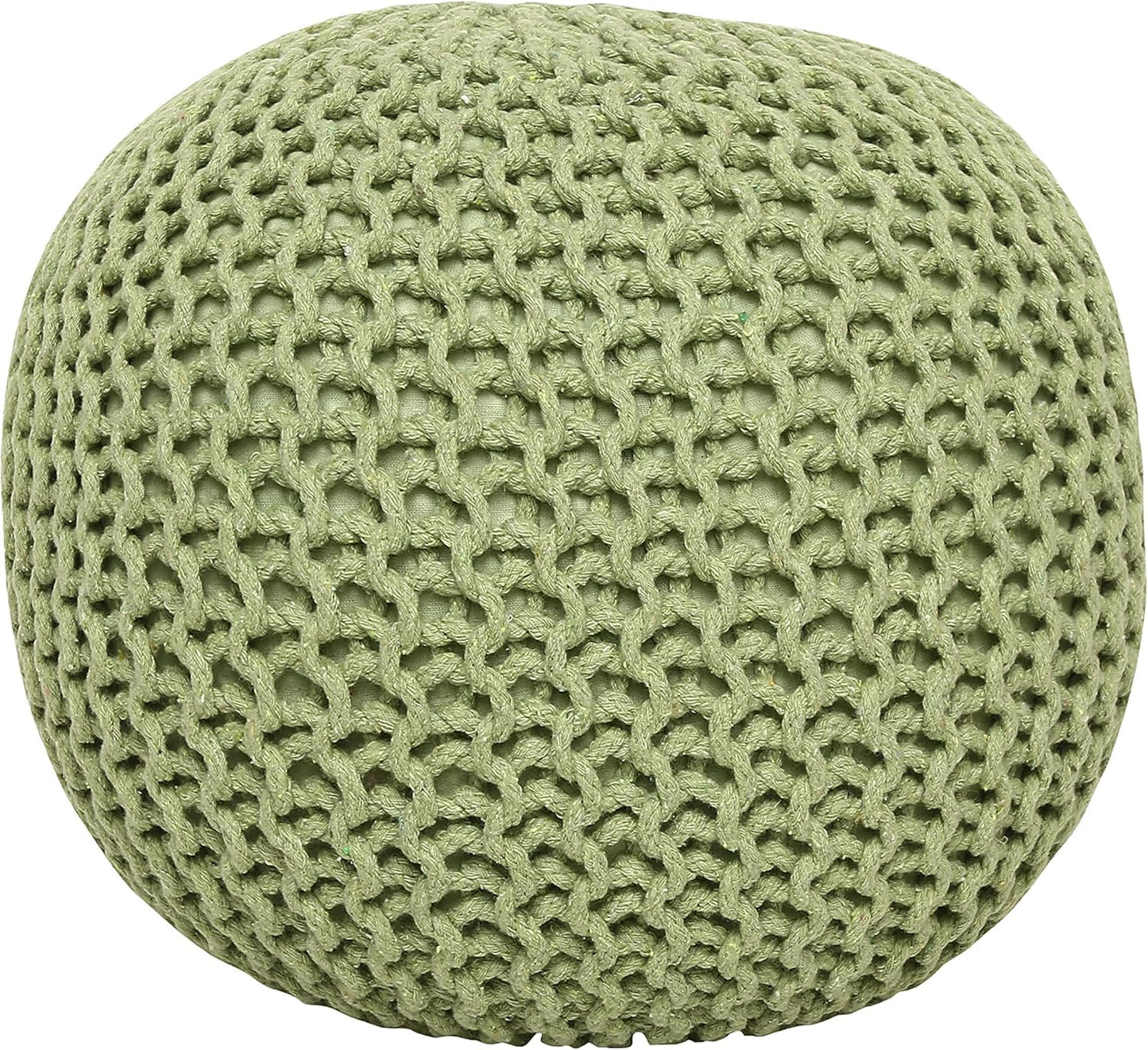 REDEARTH Round Pouf Foot Stool Ottoman - Cotton Knitted Cord Boho Pouffe - Cable Poof Filled Footrest Stuffed for Living Room - Nursery - Bedroom - Patio - Lounge (19.5"x19.5"x14") - Kiwi