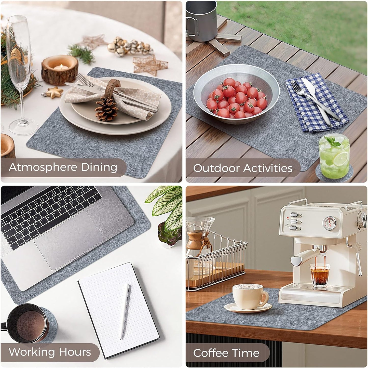 Vinyl Placemats Set of 4, Faux Leather Waterproof and Heat Resistant Place Mats, Washable Anti-Slip Table Mats with Coaster, Wipeable Placemats for Indoor & Outdoor 17" x 12" (Light Blue, Set of 4)