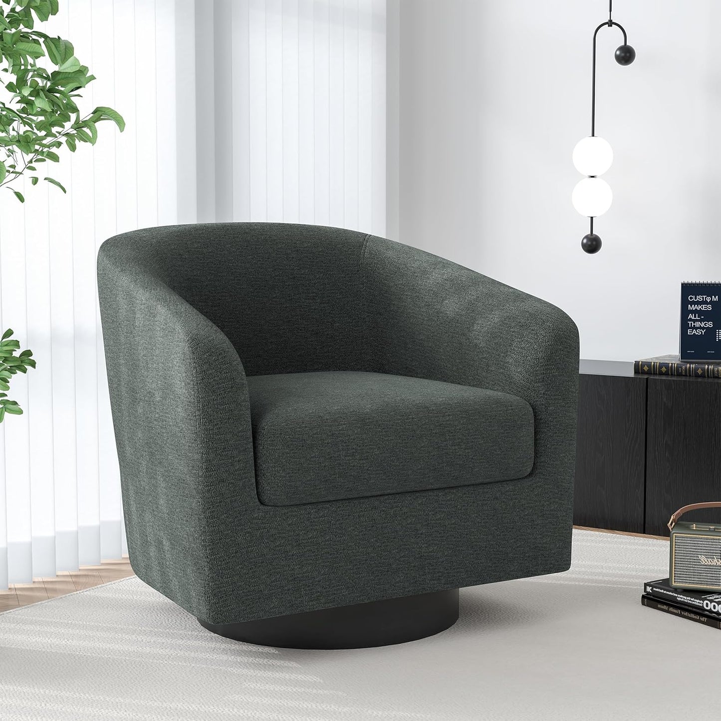 Swivel Barrel Accent Chair, Modern Round Chenille Fabric Arm Chair for Living Room, Bedroom, Comfy Club Reading Chairs for Adults（Chenille Fabric, Grey, Set of 4