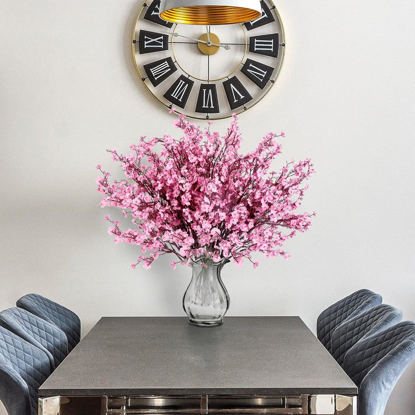 Sggvecsy 15 Pcs Babys Breath Artificial Flowers Gypsophila Bouquets Bulk Real Touch Fake Silk Flowers for Home Wedding DIY Floral Arrangement Kitchen Table Centerpiece Festival Decoration (Pink)