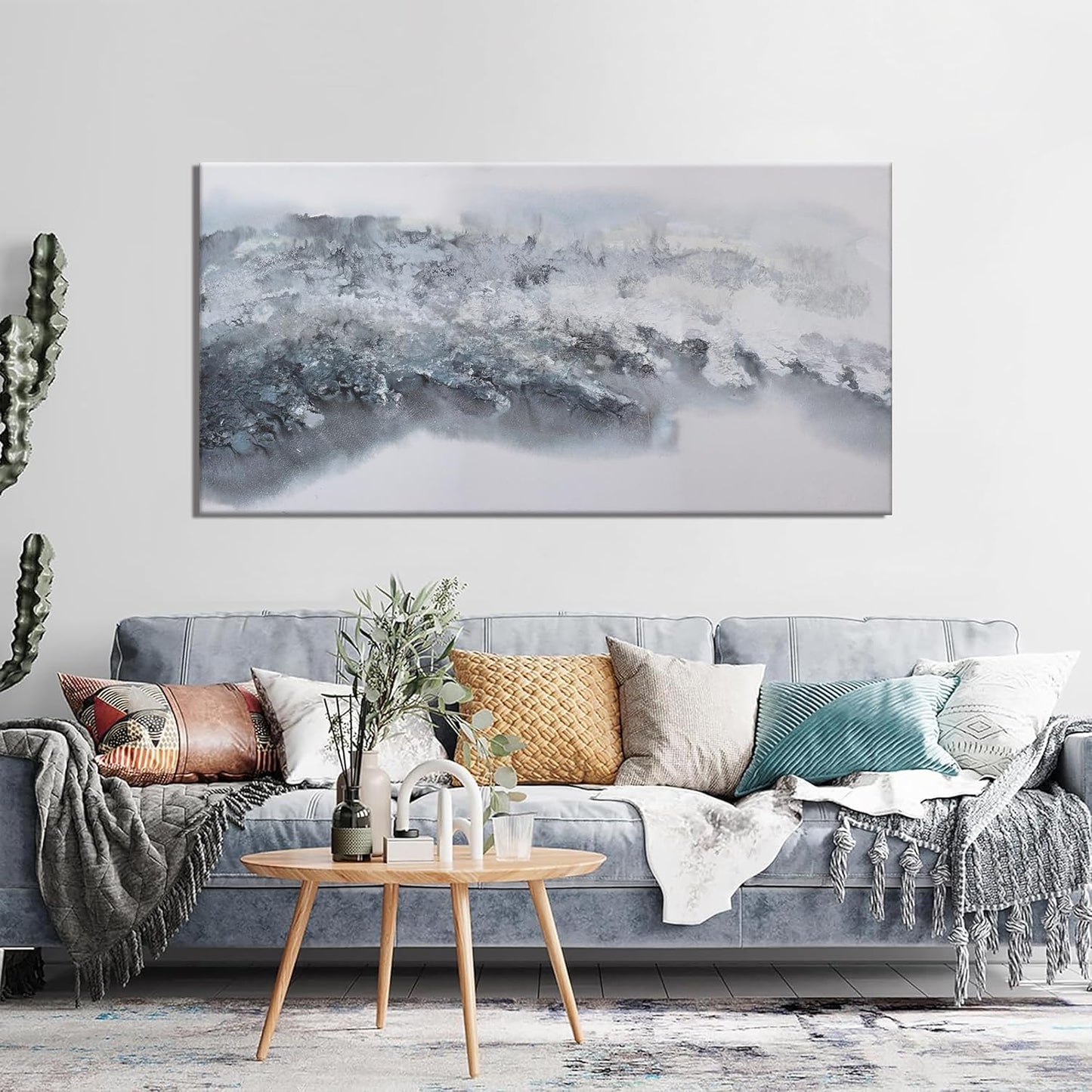 Grey And White Wall Paintings Abstract Wall Decorations Canvas Prints Poster Wall Art 24”x48" Home Decor Grey Artwork Painting Pictures for Living Room Dinning Room