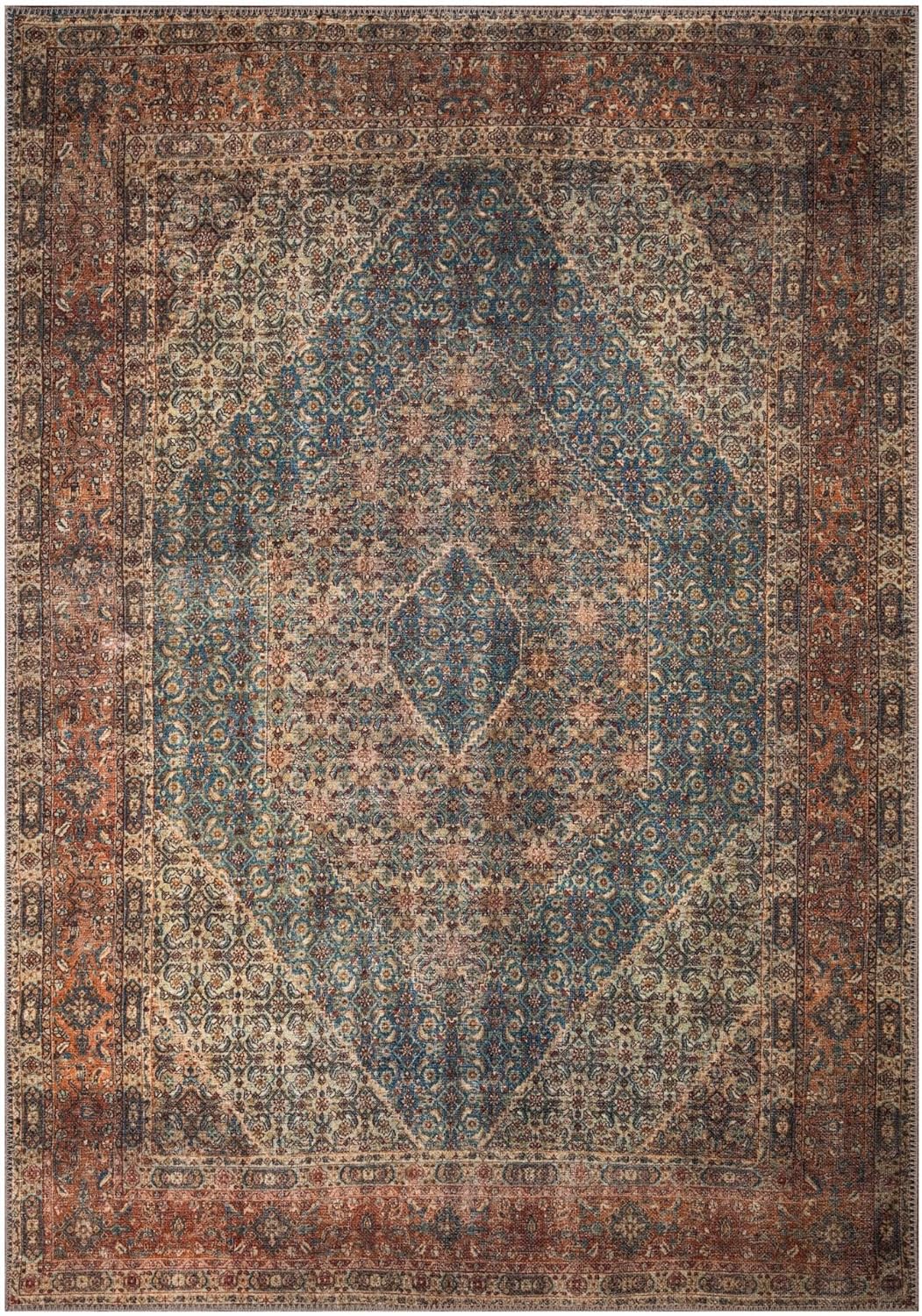 Keen Home Design 4x6 Rug - Machine Washable Area Rug with Non-Slip Backing, Ideal for Living Room, Dining Room, Bedroom - Vintage, Easy Clean, Durable, Low Pile Rug - (4' x 6')